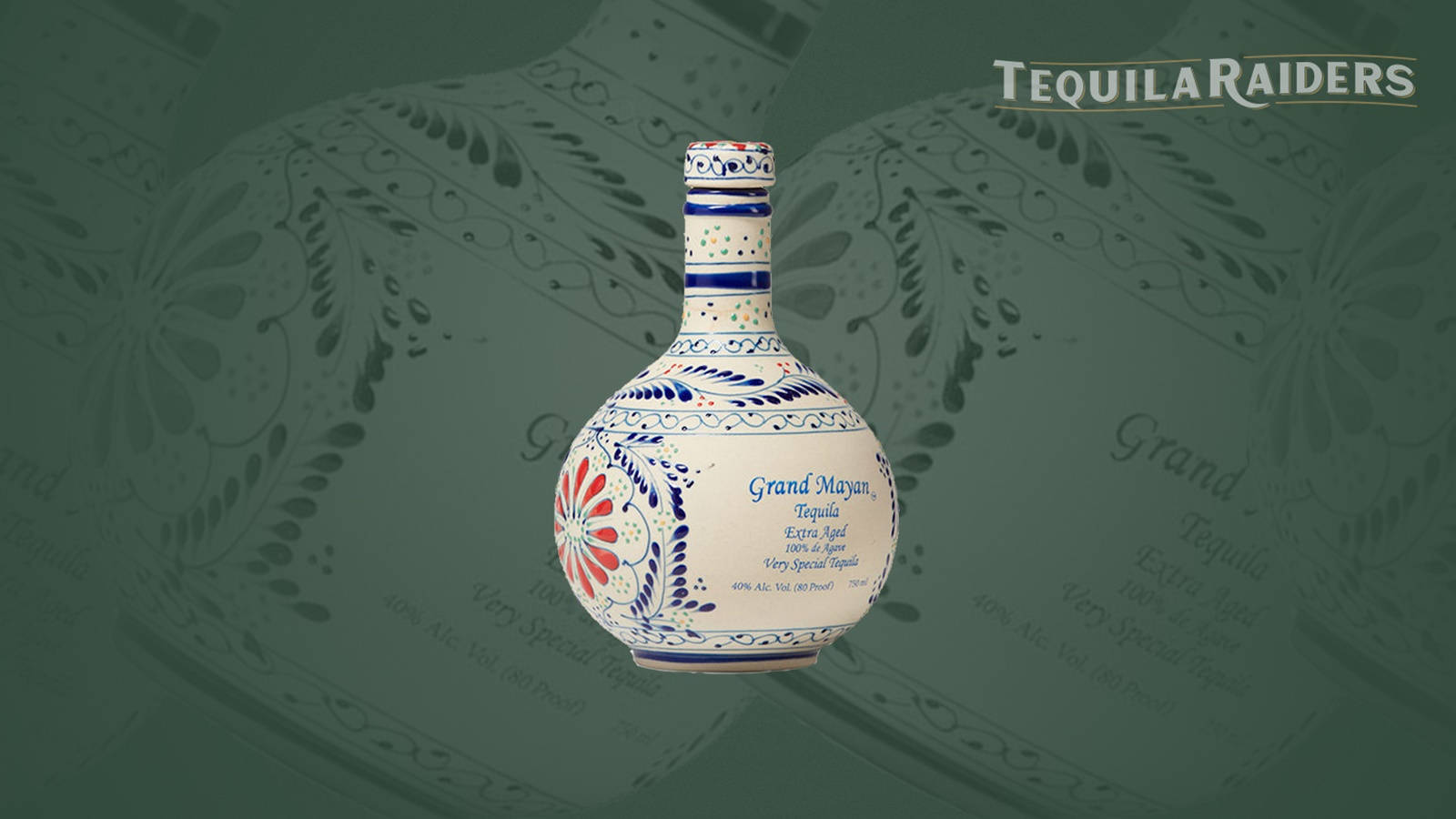 Grand Mayan, tequila bottle, blue red and white floral patterns, HD Desktop Wallpaper