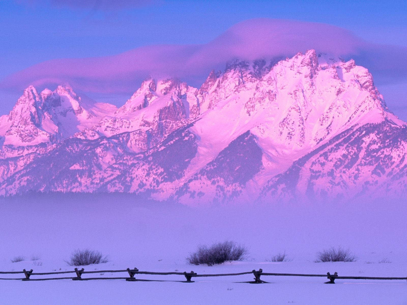 Grand Teton National Park, purple twilight sky, snowcapped mountains, HD Desktop Wallpaper