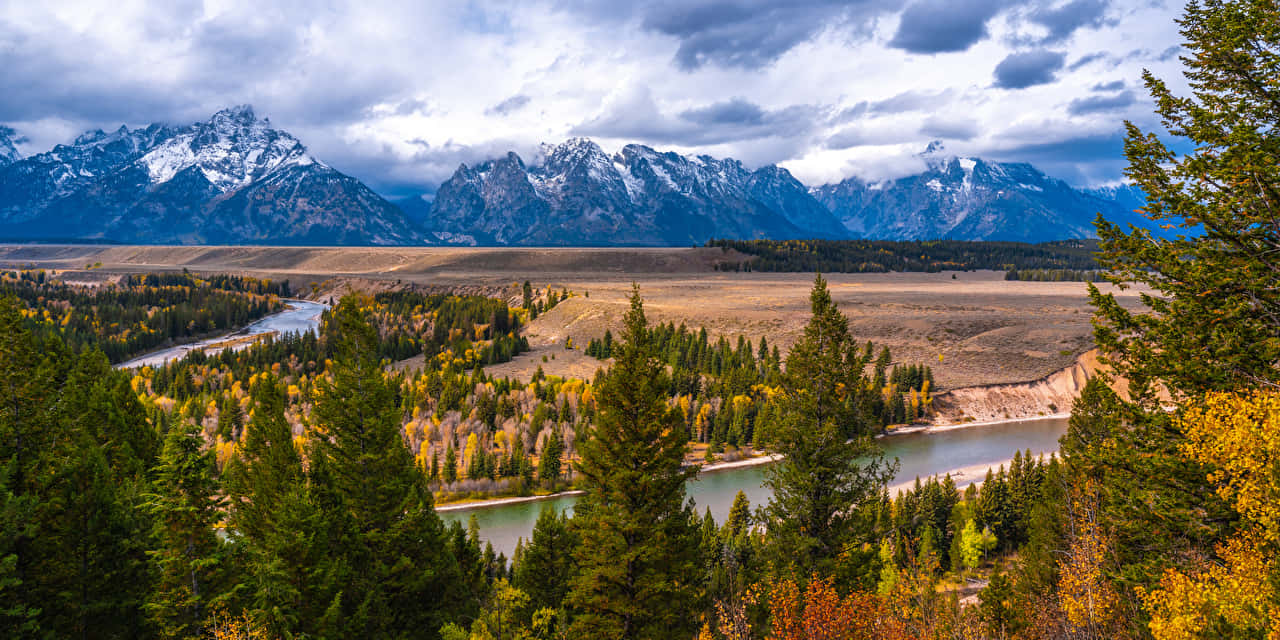 Grand Teton National Park, winding river, vibrant autumn valley, HD Desktop Wallpaper