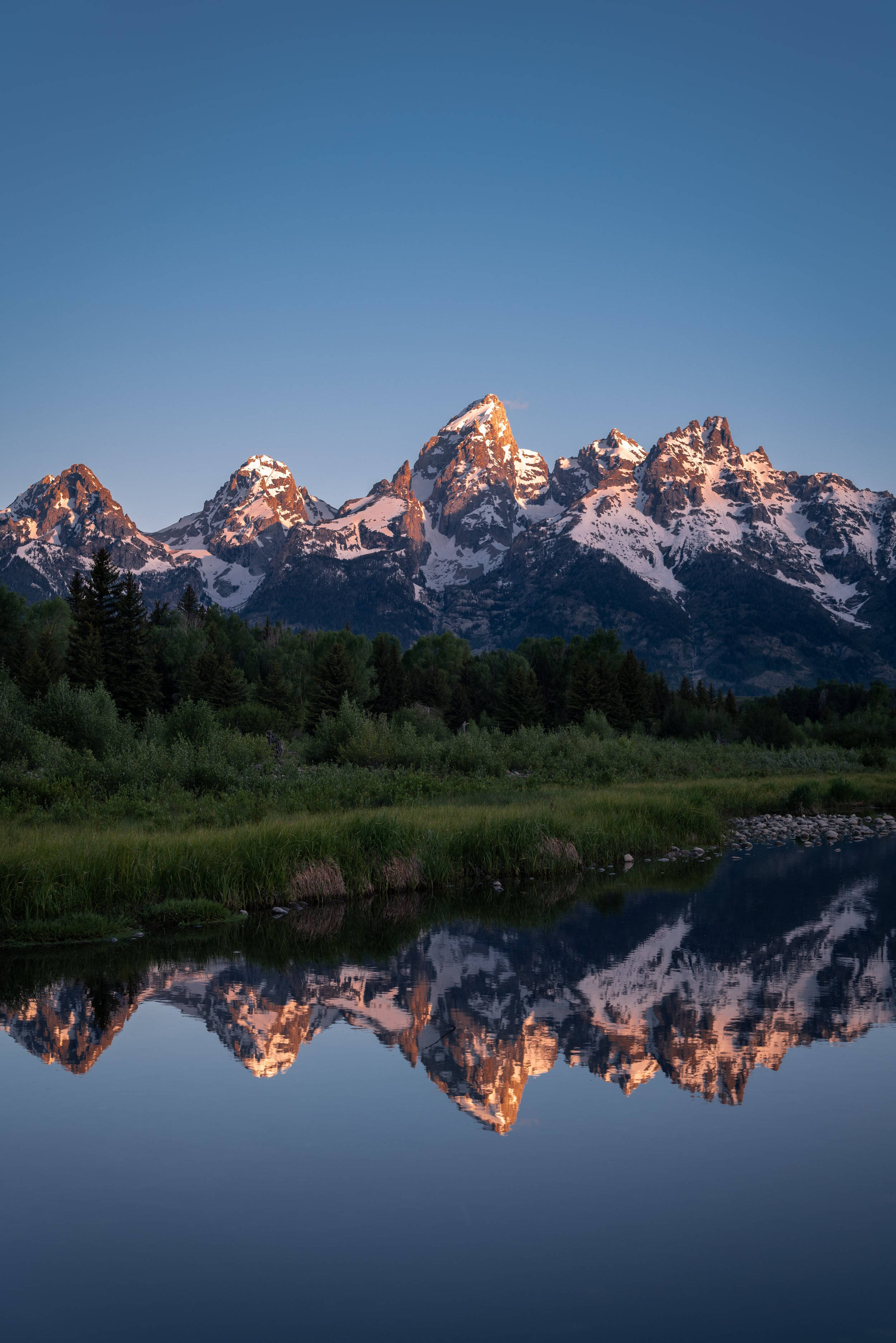 Grand Teton National Park, snowcapped mountain peaks, sunrise, 2K Phone Wallpaper