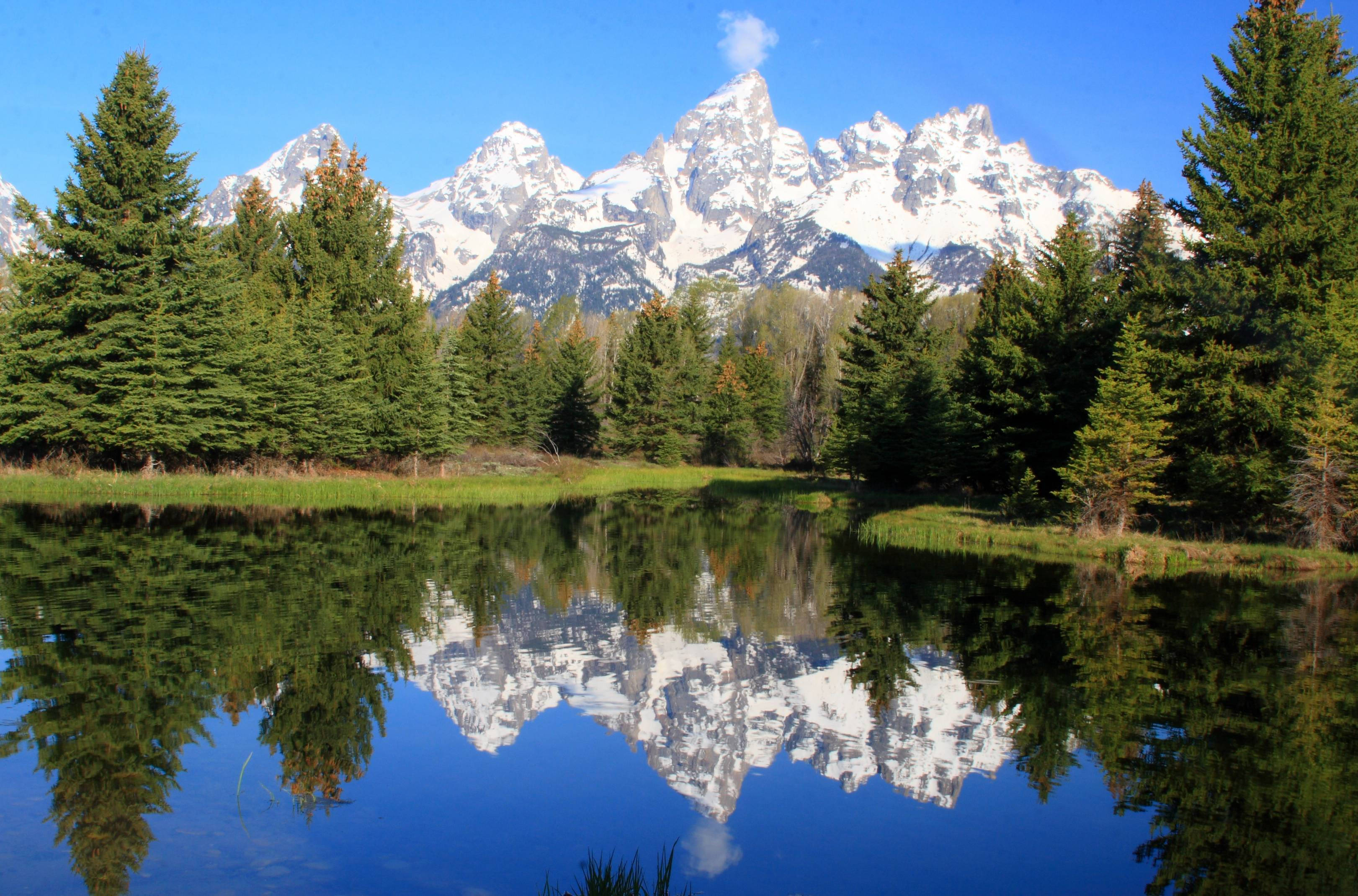 Grand Teton National Park, snowcapped mountain peaks, calm lake, 2K Desktop Wallpaper