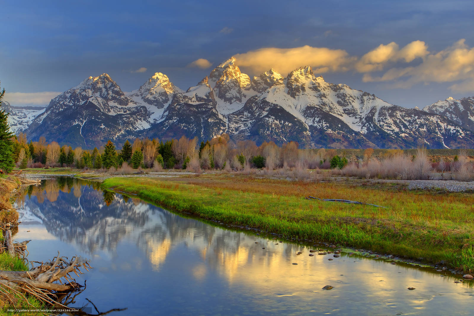 Grand Teton National Park, calm river, snow-capped mountains, HD Desktop Wallpaper
