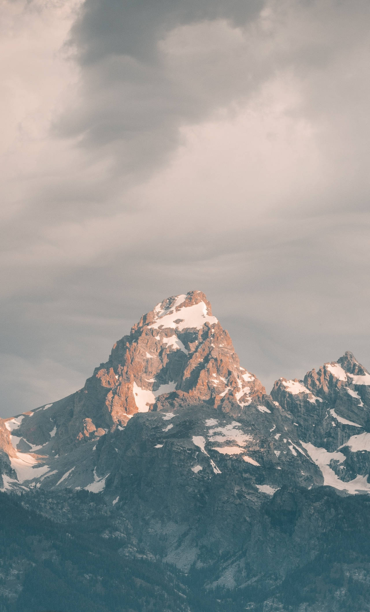Grand Teton National Park, snow-capped mountain peak, soft cloudy sky, Full HD Phone Wallpaper