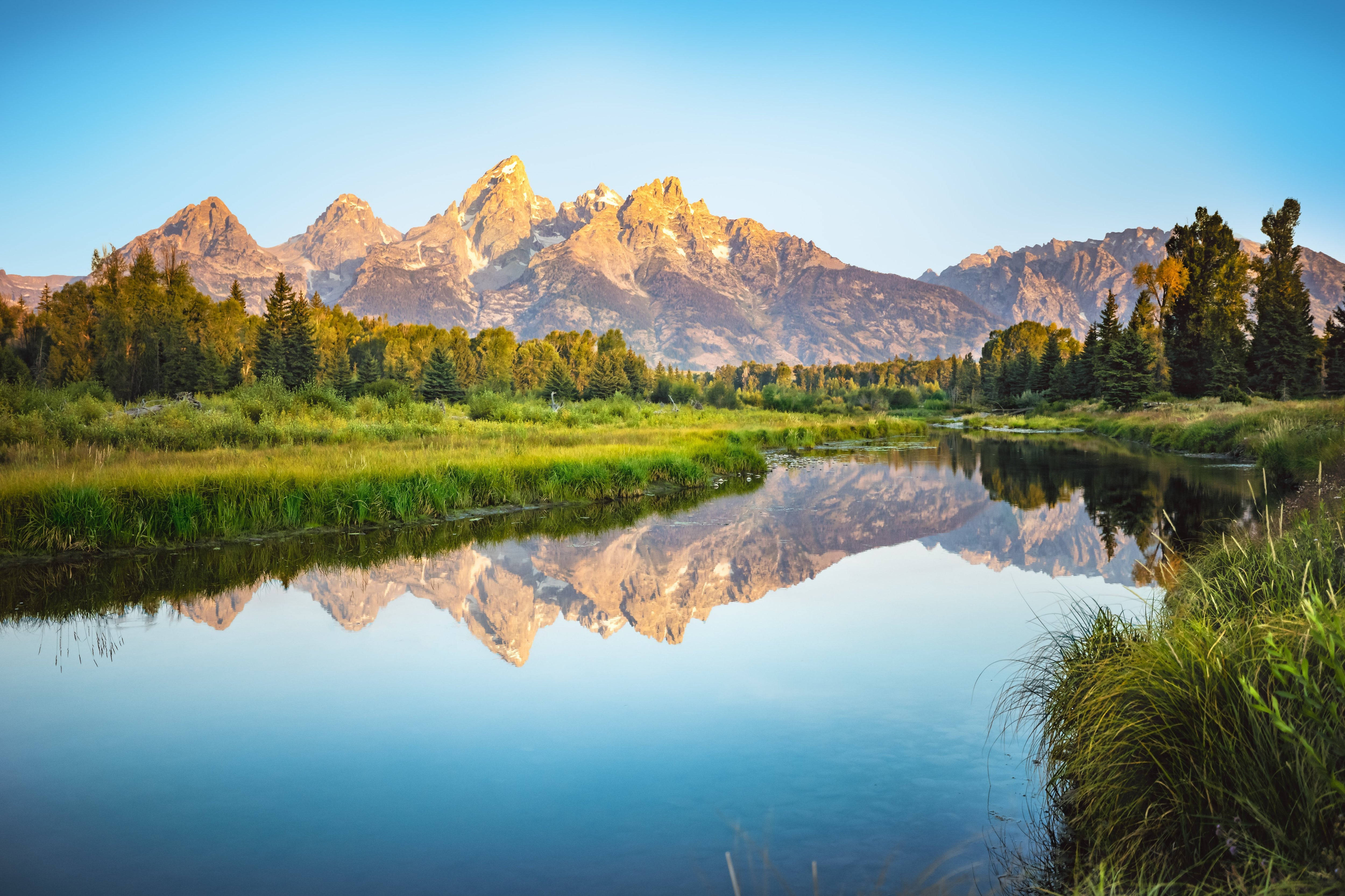 Grand Teton National Park, summer, calm river, 4K Desktop Wallpaper