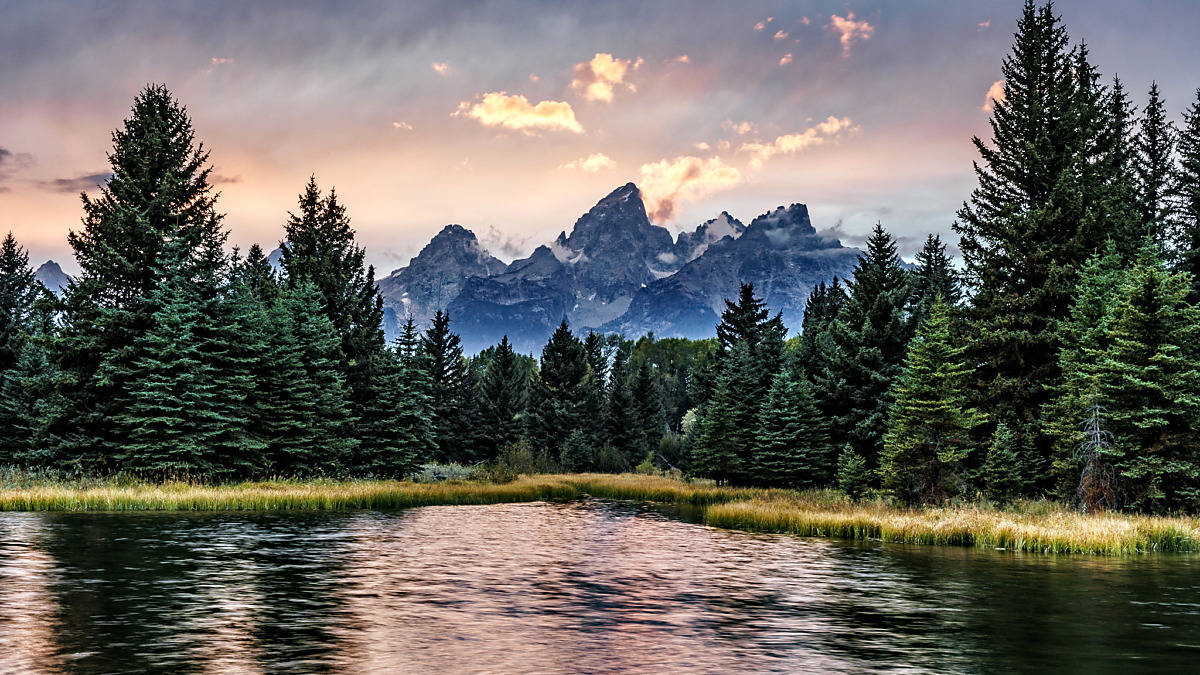 Grand Teton National Park, lake, mountain range, SD Desktop Wallpaper