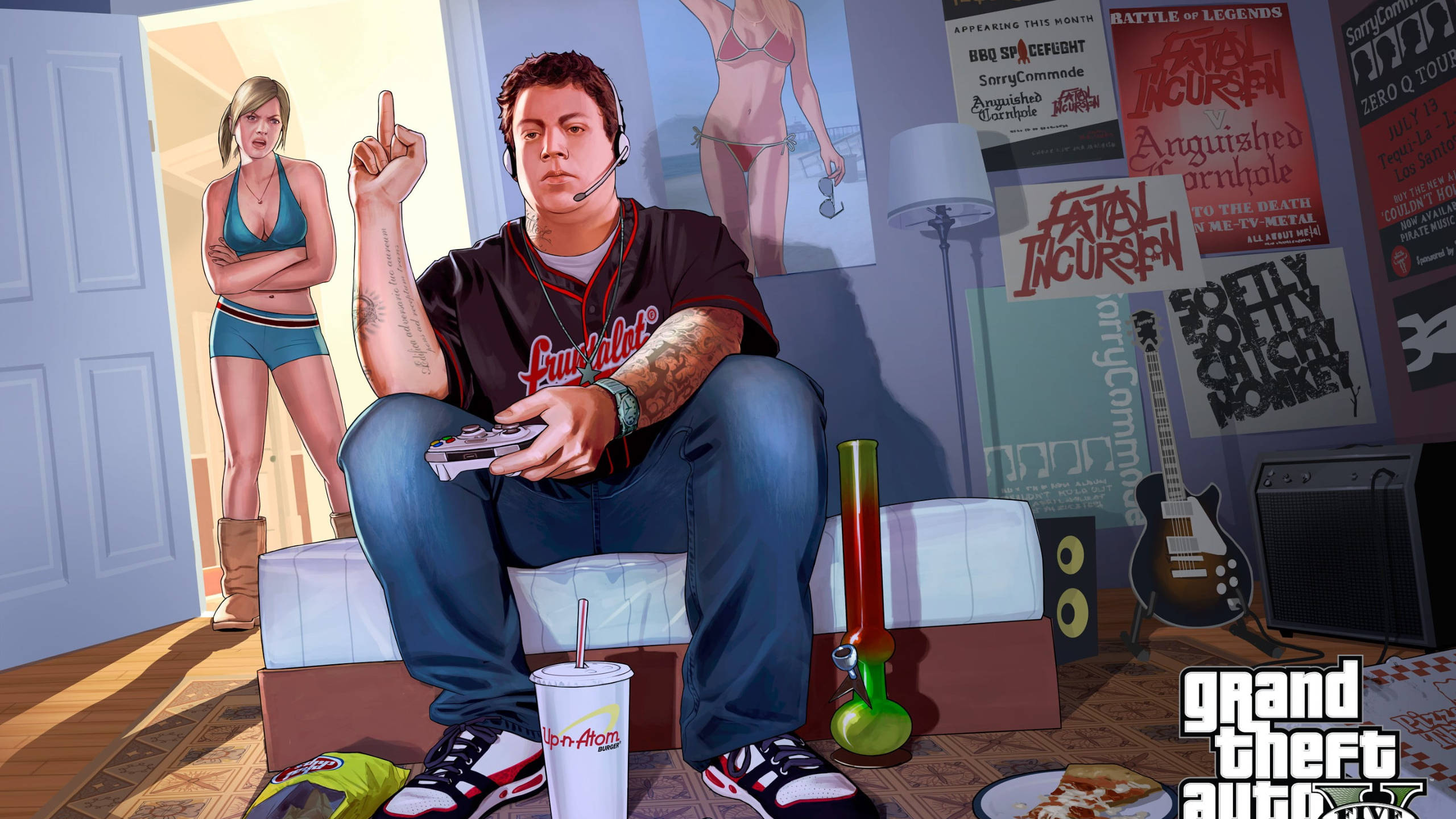 Grand Theft Auto, gaming jersey, controller, 2K Desktop Wallpaper