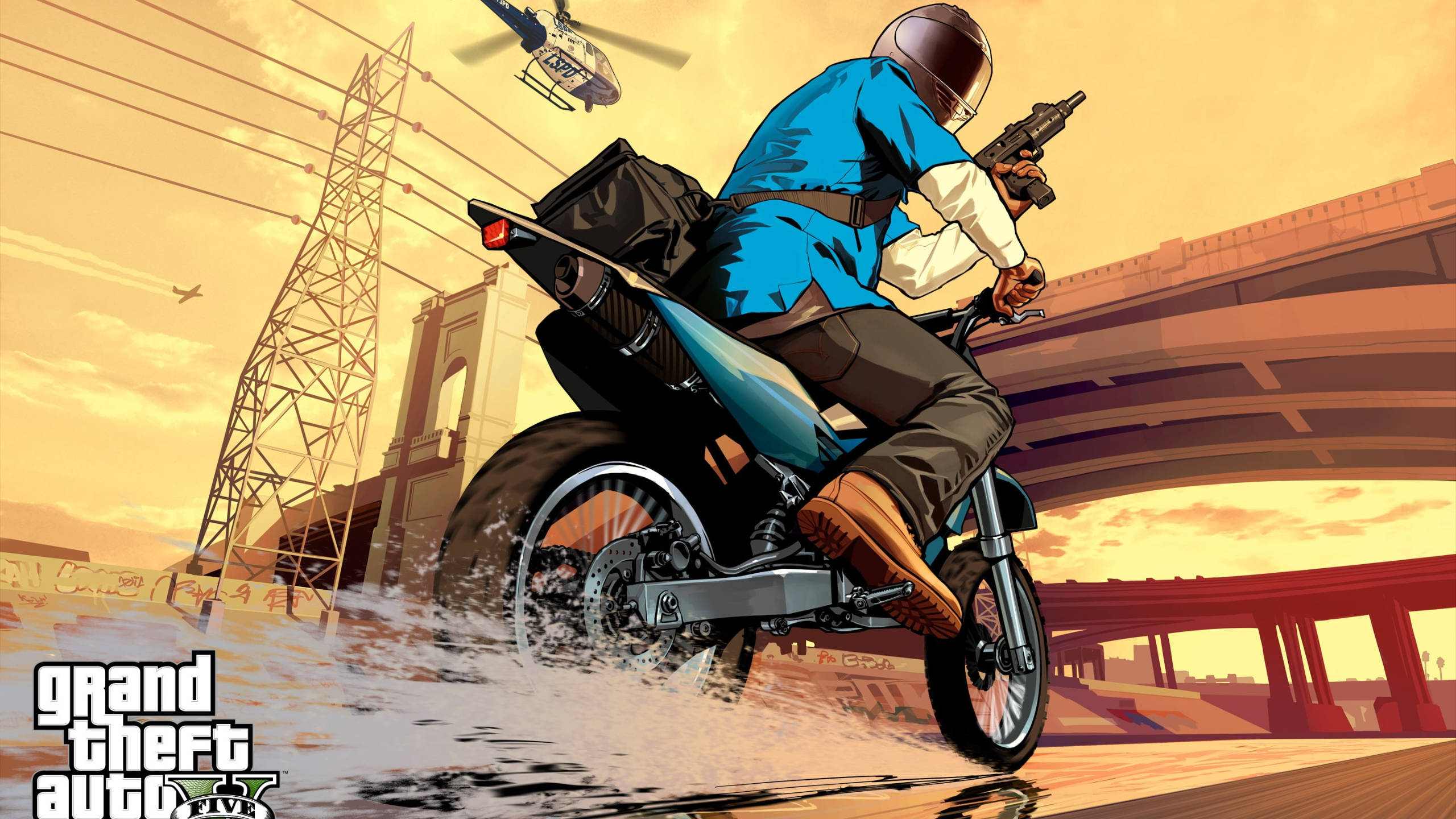 Grand Theft Auto, motorcycle, water, 2K Desktop Wallpaper