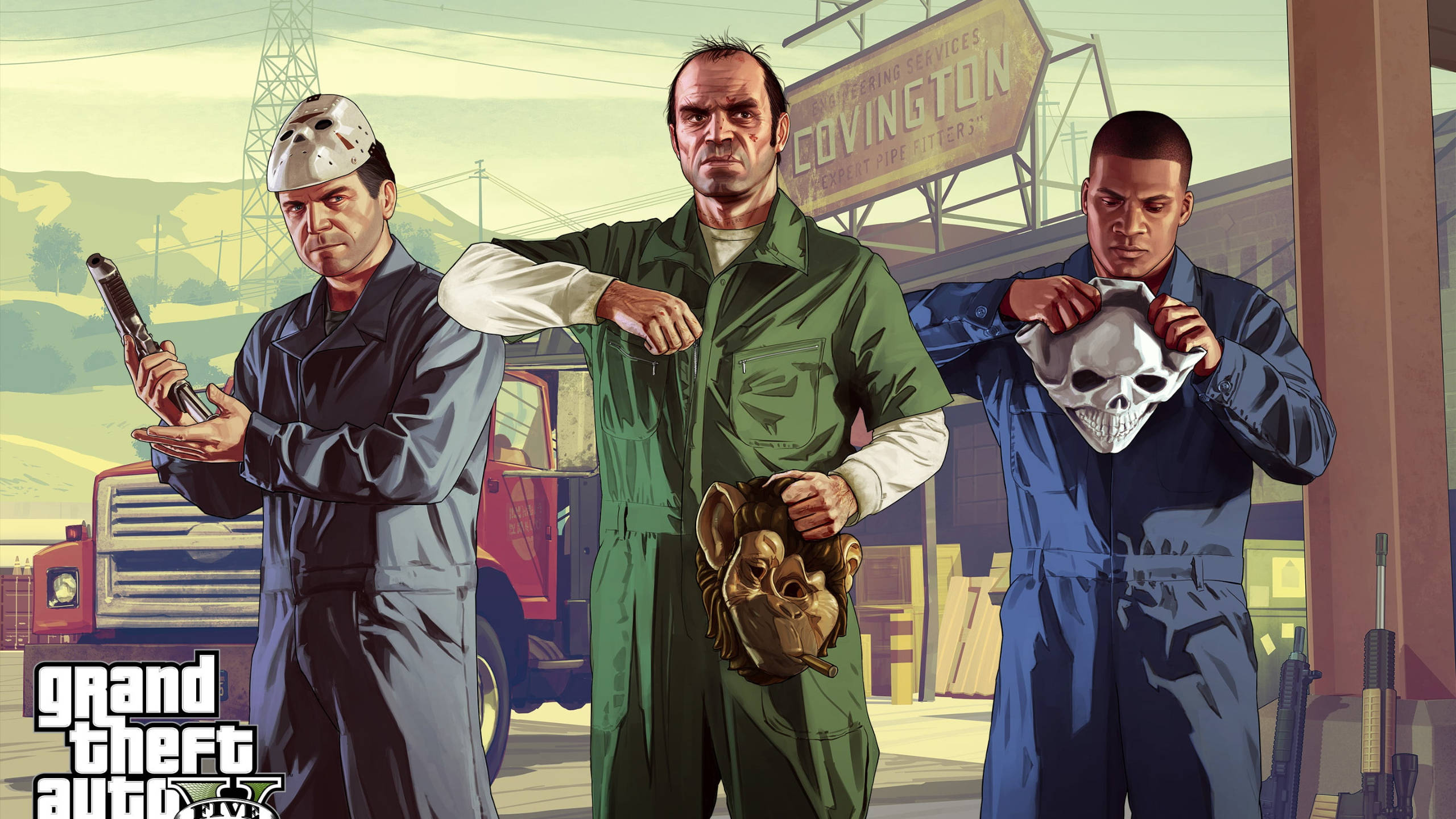 Grand Theft Auto V, characters, coveralls, 2K Desktop Wallpaper