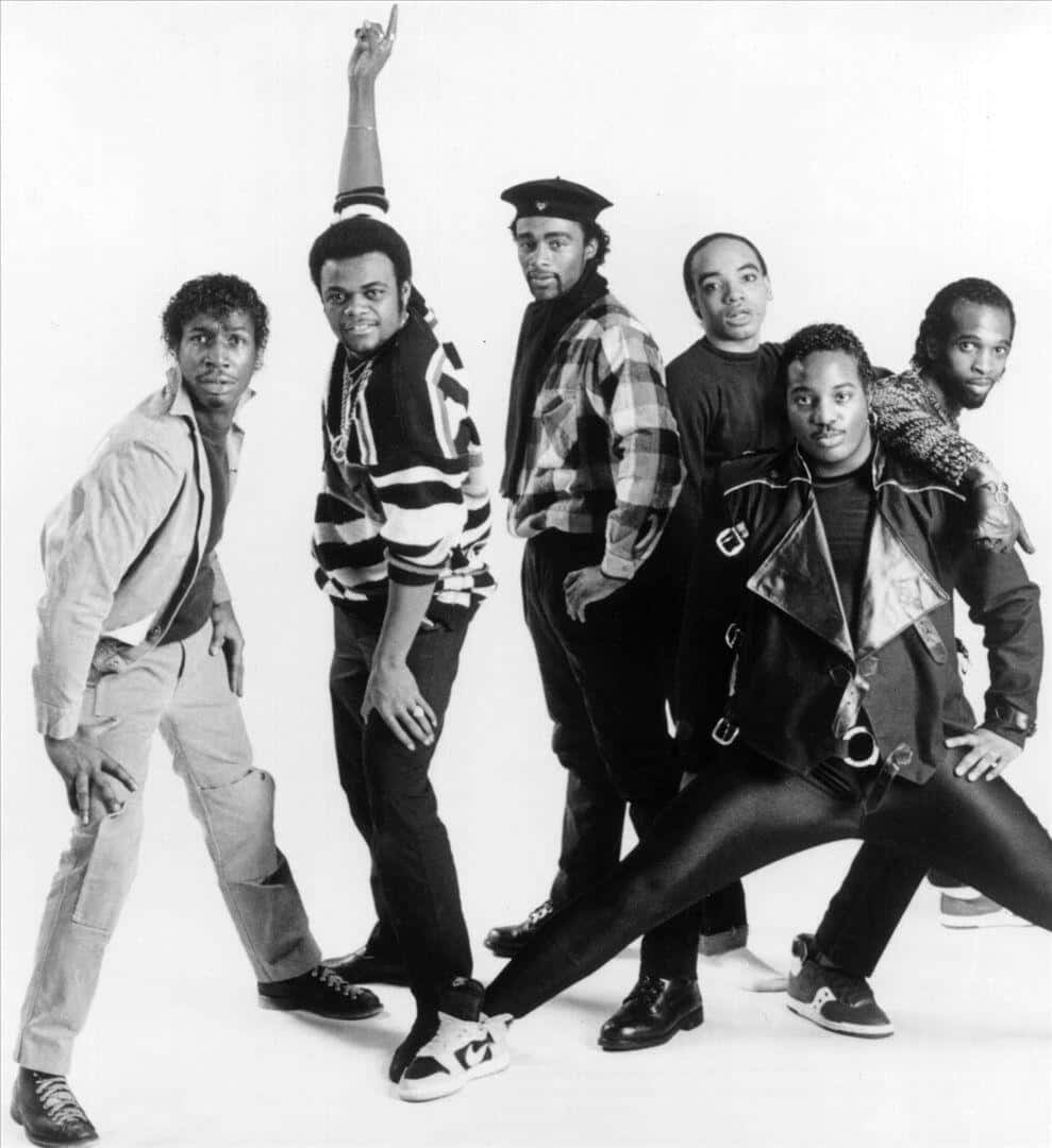 Grandmaster Flash And The Furious Five, 1980s streetwear, black and white studio portrait, SD Phone Wallpaper