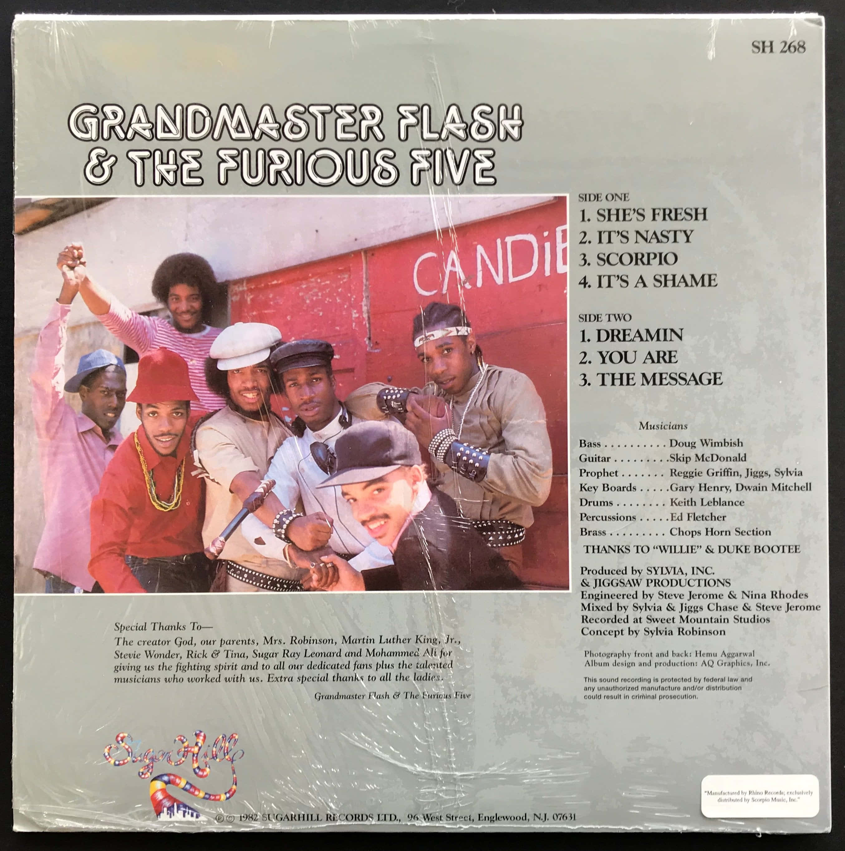Grandmaster Flash And The Furious Five, red candy store wall, vintage album cover, 2K Phone Wallpaper