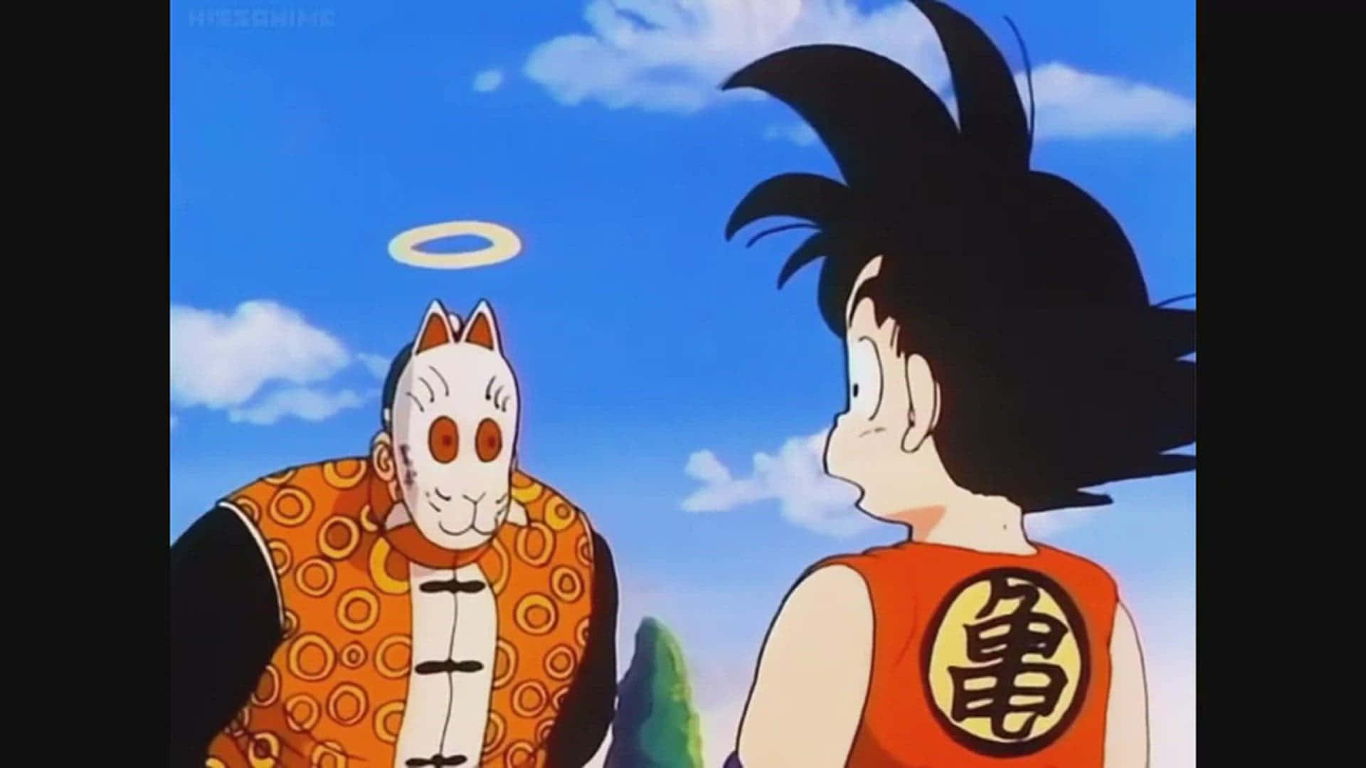 Grandpa Gohan, orange gi, masked cat-like figure, Full HD Desktop Wallpaper