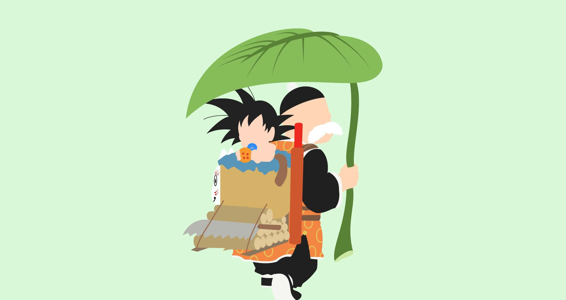 Grandpa Gohan, spiky hair, leaf umbrella, HD Desktop Wallpaper