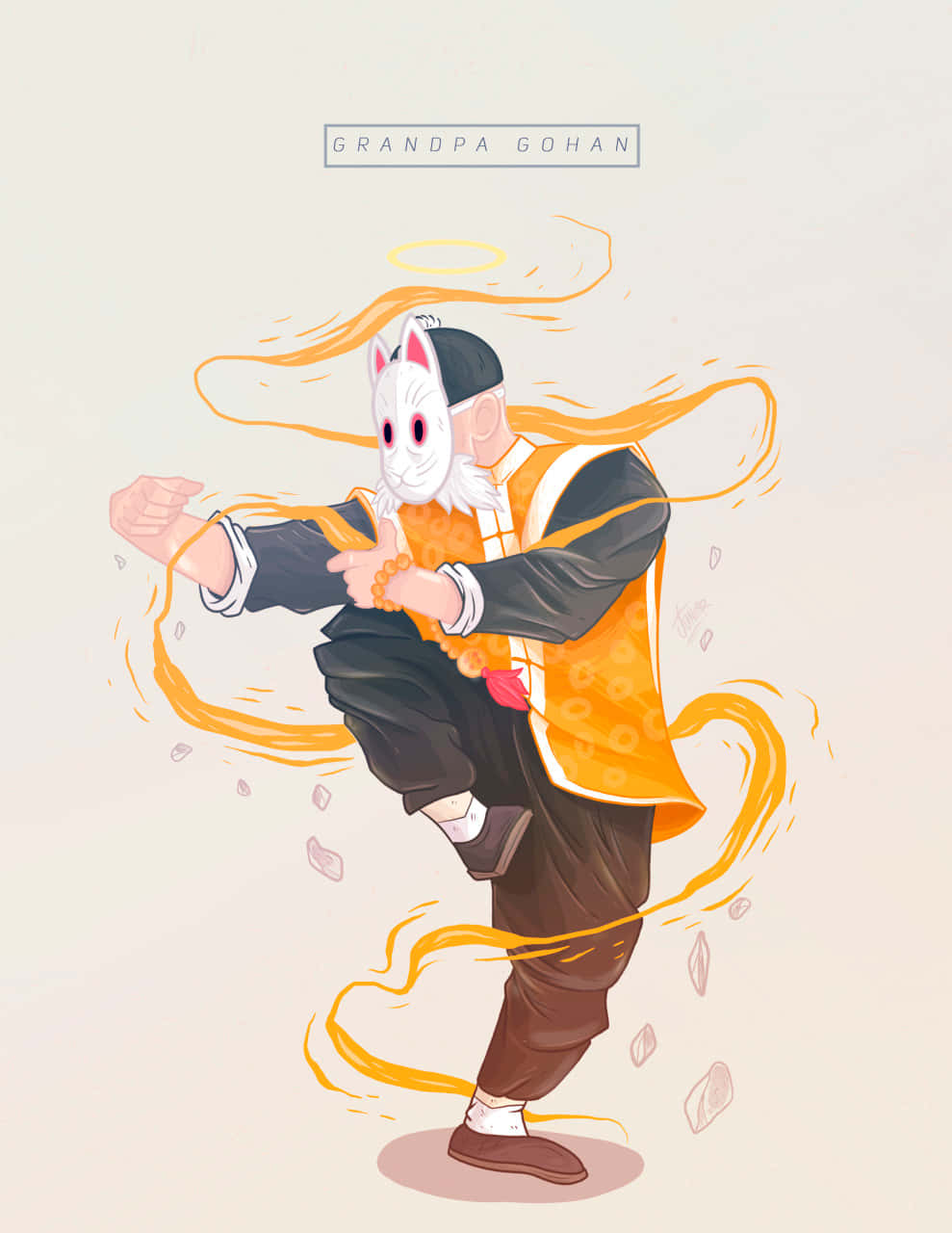Grandpa Gohan, white fox mask, orange vest, HD Phone Wallpaper