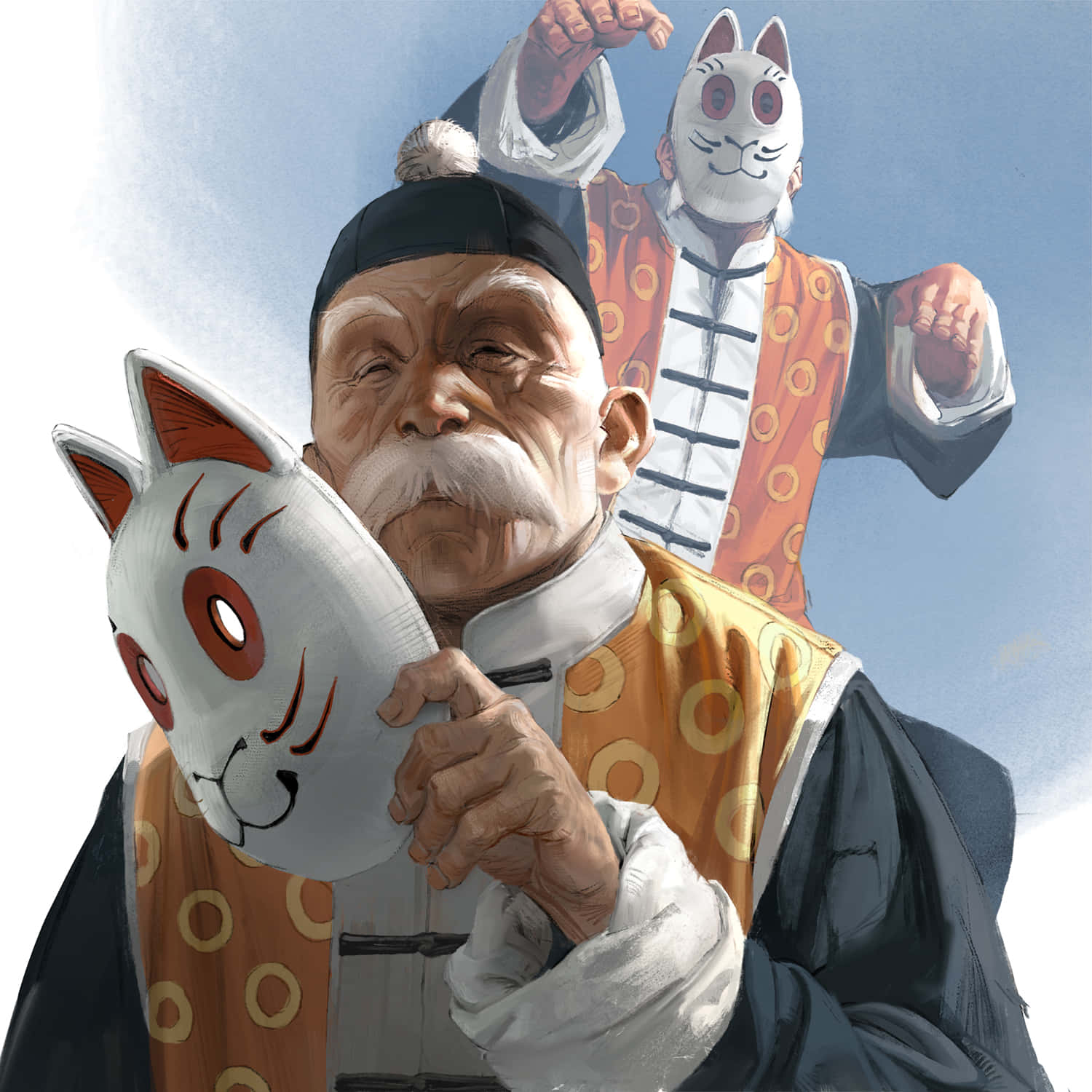 Grandpa Gohan, white cat mask, masked cat figure, HD Desktop Wallpaper