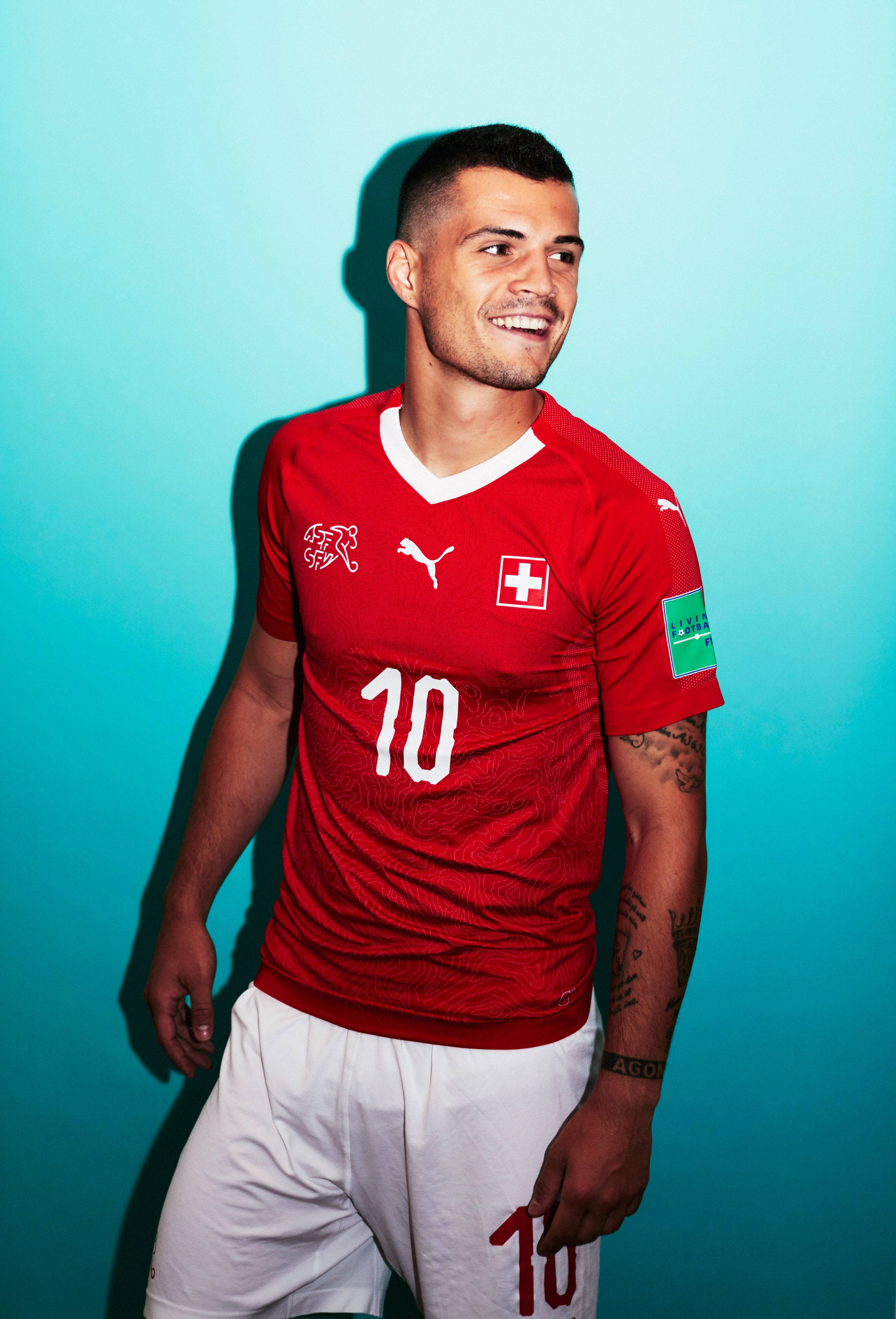 Granit Xhaka, red Swiss jersey, number 10, 2K Phone Wallpaper