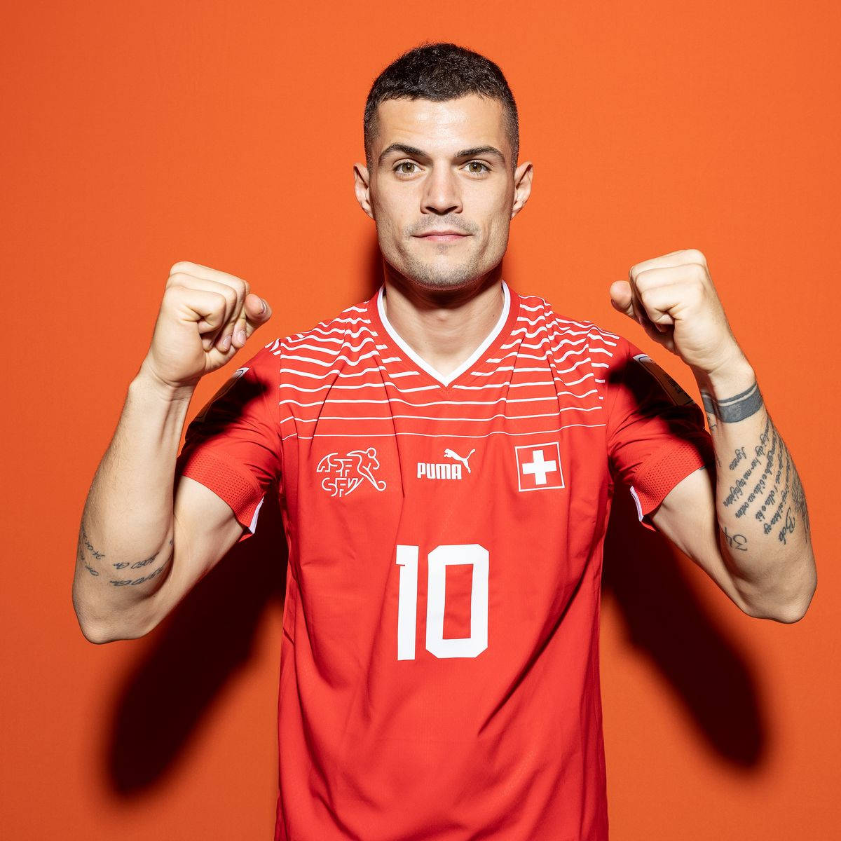 Granit Xhaka, red Swiss jersey, number 10, SD Desktop Wallpaper