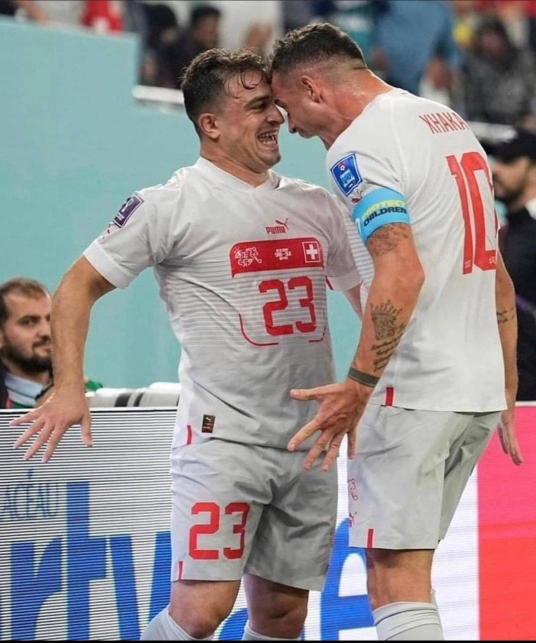 Granit Xhaka, Swiss soccer players, white jerseys, HD Phone Wallpaper
