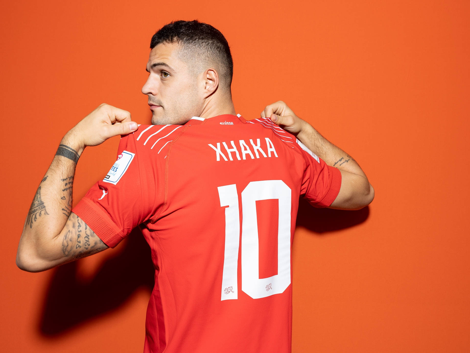 Granit Xhaka, red jersey, number 10, Full HD Desktop Wallpaper