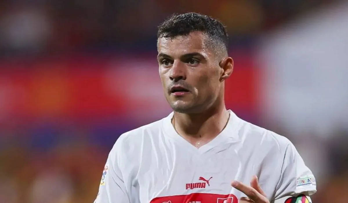 Granit Xhaka, white jersey, red accents, SD Desktop Wallpaper