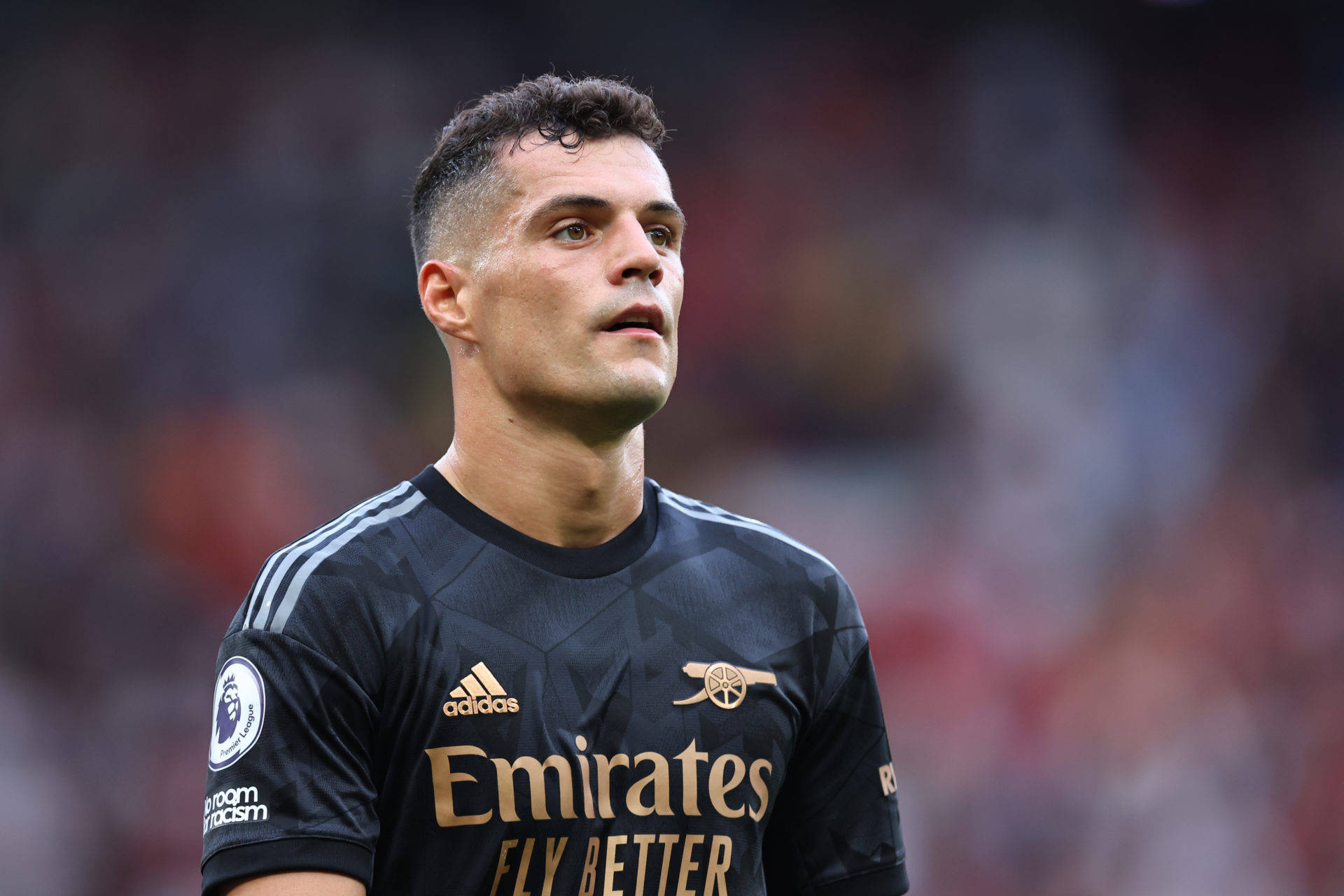Granit Xhaka, black Arsenal jersey, daytime match, Full HD Desktop Wallpaper