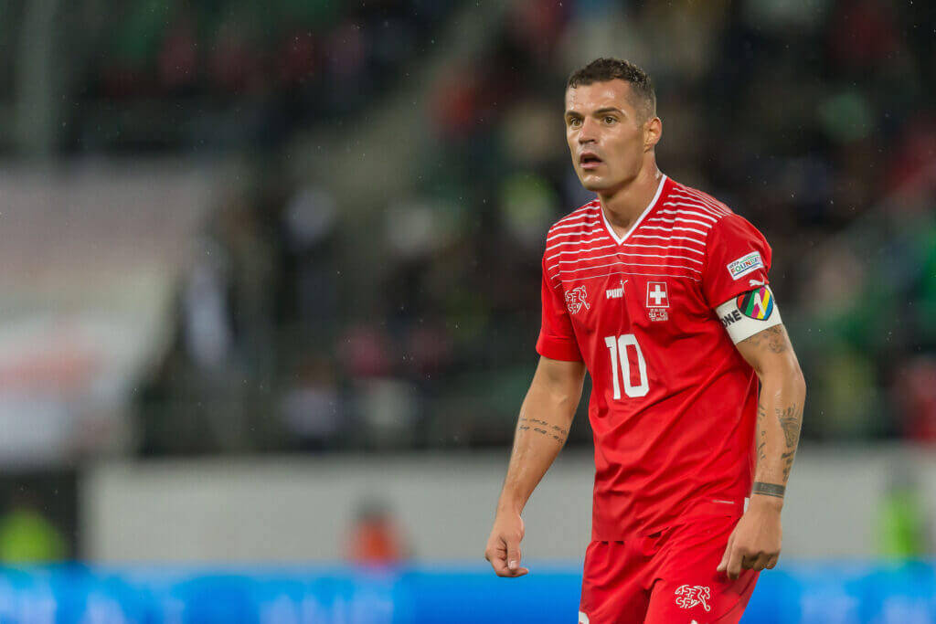 Granit Xhaka, red jersey, number 10, SD Desktop Wallpaper