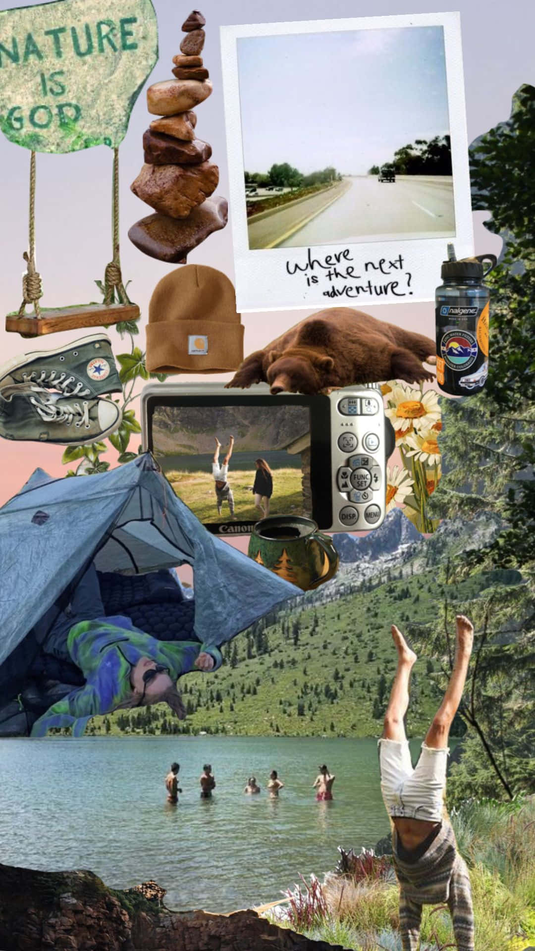 Granola Girl Aesthetic, collage, tent, Full HD Phone Wallpaper