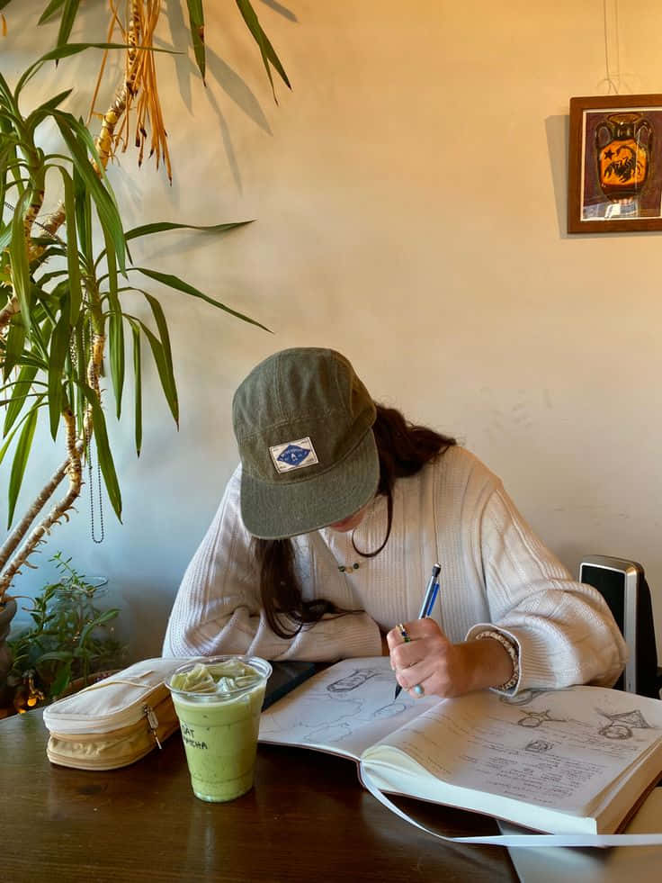 Granola Aesthetic, green cap, white sweater, SD Phone Wallpaper