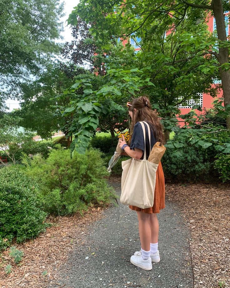 Granola Aesthetic, woman, blue shirt, SD Phone Wallpaper