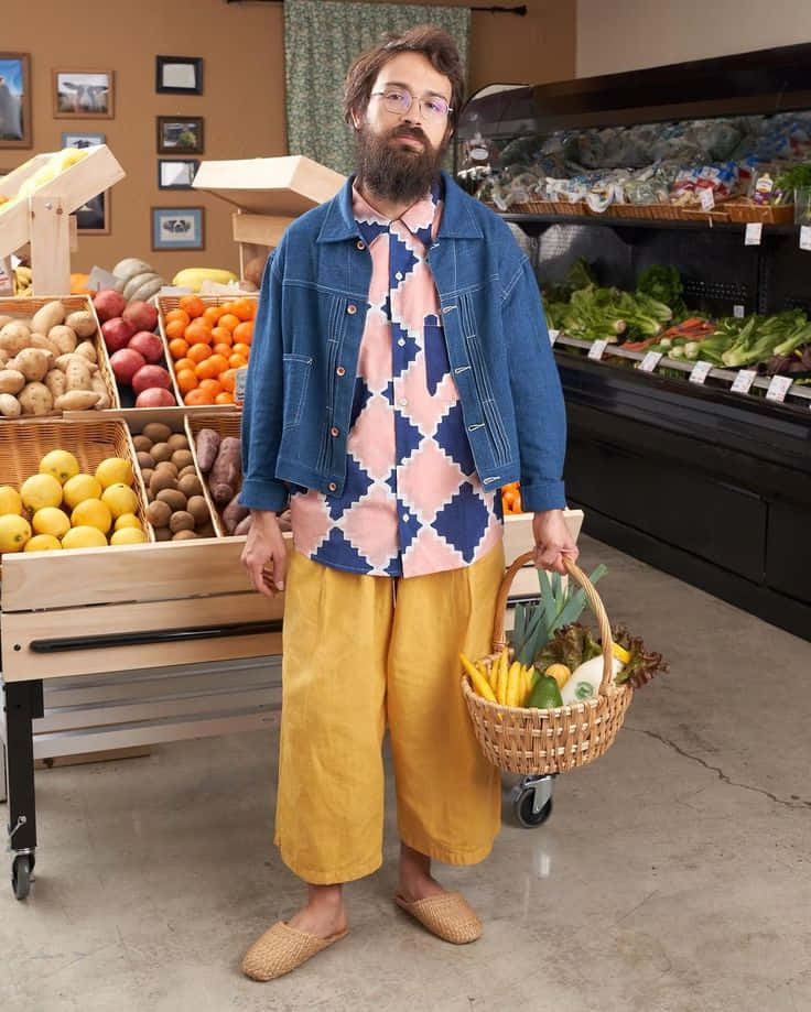 Granola Aesthetic, farmers market, bearded man, SD Phone Wallpaper