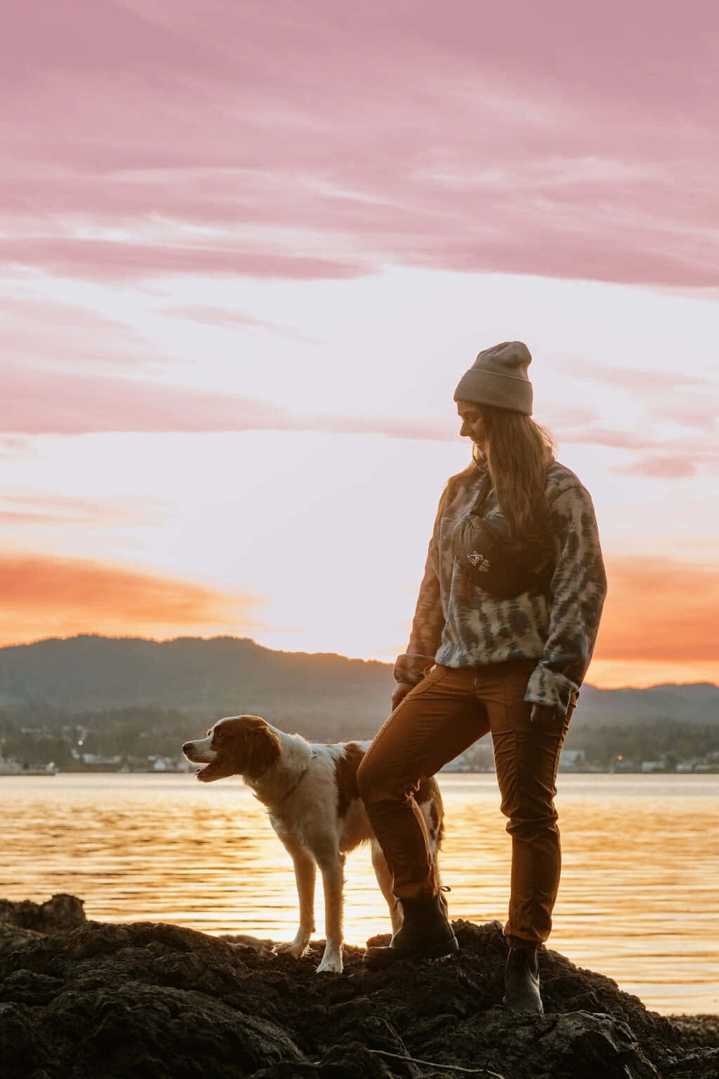 Granola Girl, dog, sunset, HD Phone Wallpaper