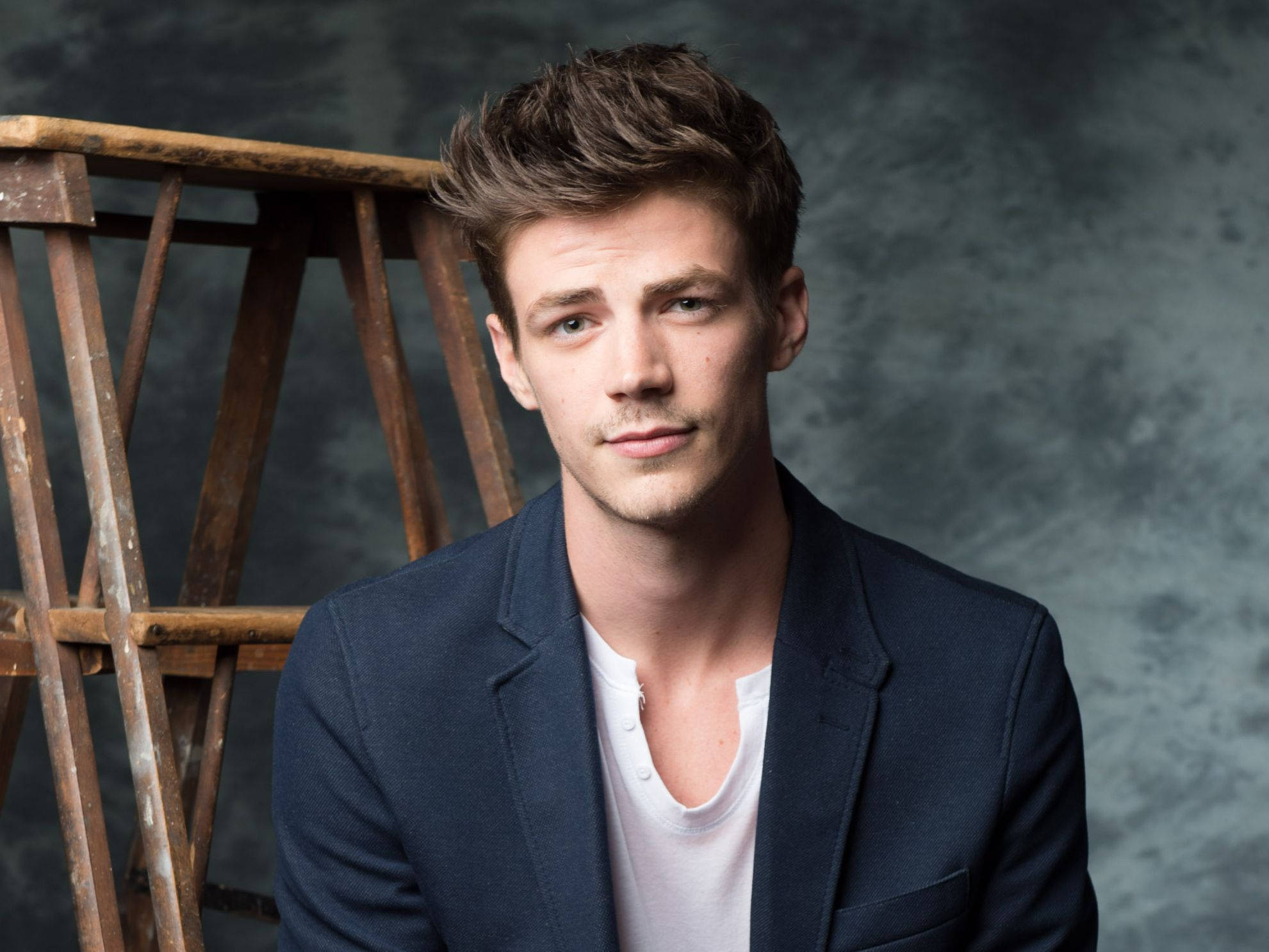 Grant Gustin, navy blazer, white tee, Full HD Desktop Wallpaper