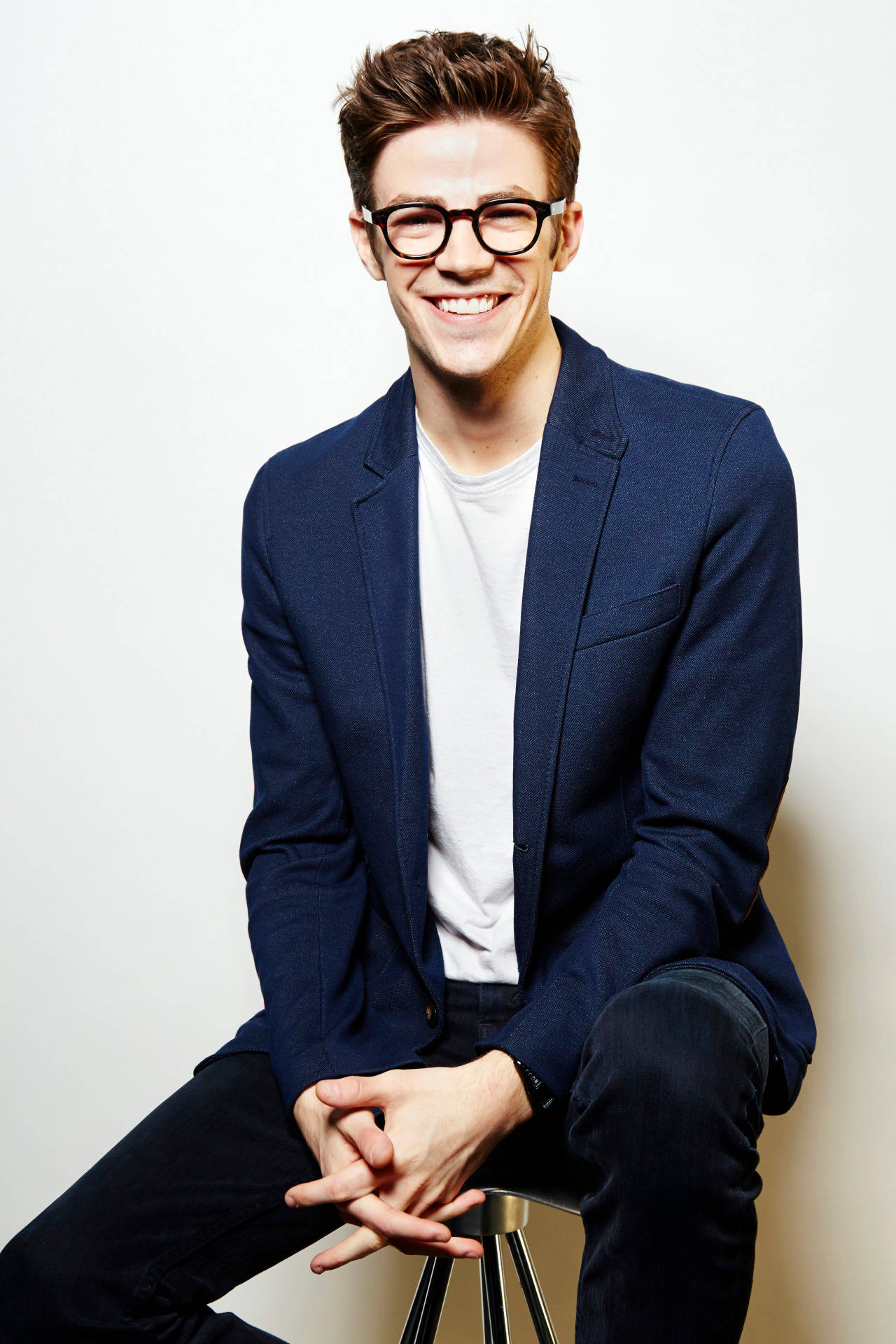 Grant Gustin, glasses, stool, Full HD Phone Wallpaper