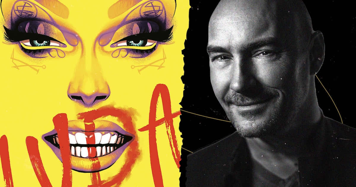 Grant Morrison, vibrant yellow, comic-style, SD Desktop Wallpaper