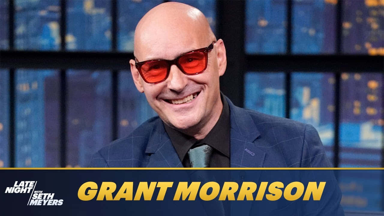 Grant Morrison, red sunglasses, blue suit, HD Desktop Wallpaper