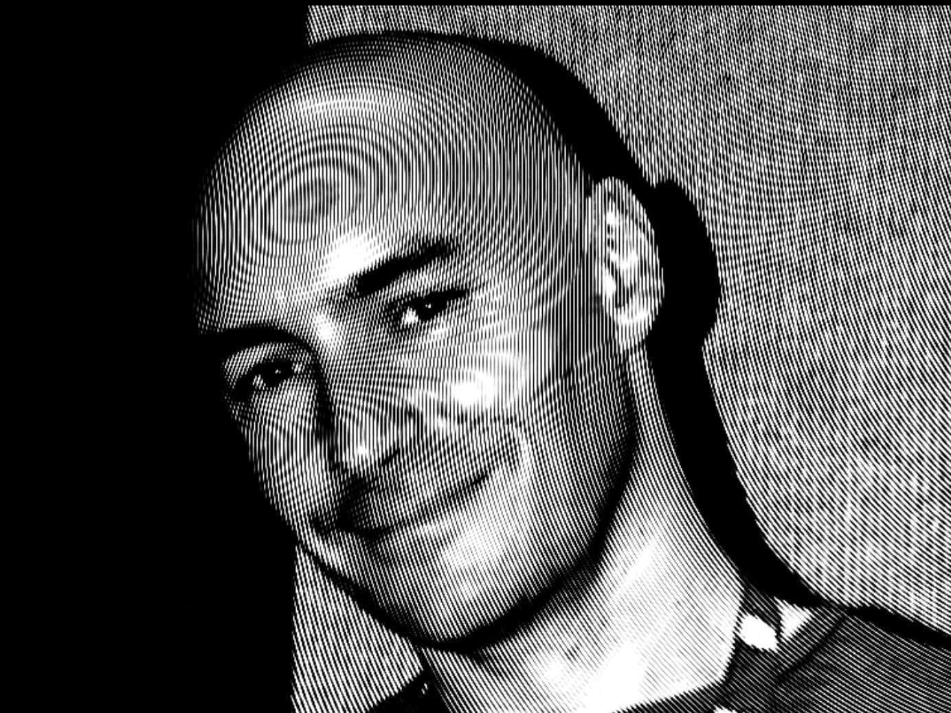 Grant Morrison, black and white halftone, bald man, HD Desktop Wallpaper