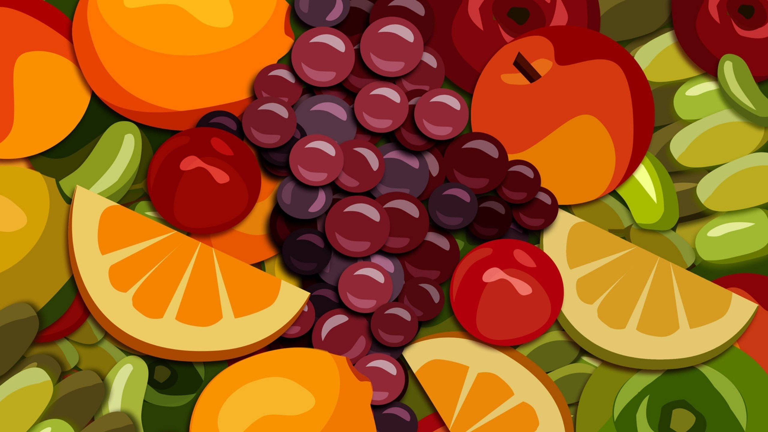 grape, apples, oranges, 2K Desktop Wallpaper