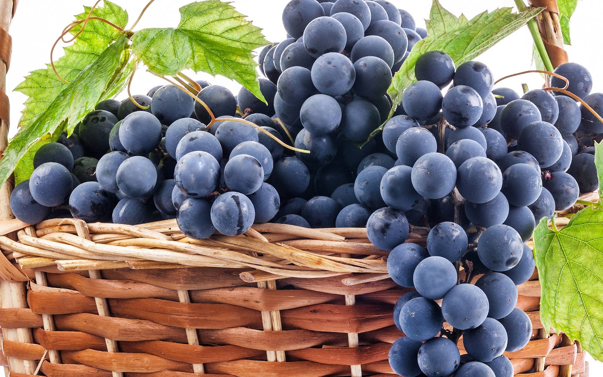 Grape, wicker basket, dark purple grapes, Full HD Desktop Wallpaper