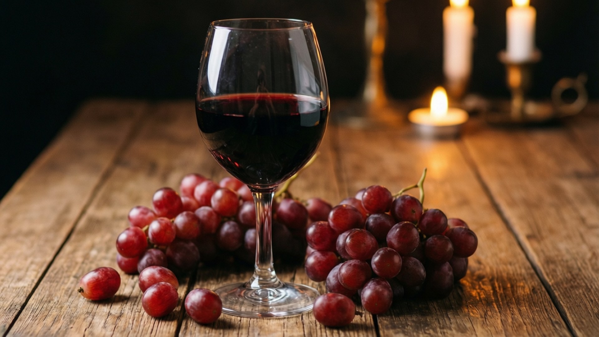 red wine, ripe red grapes, rustic wooden table, Full HD Desktop Wallpaper
