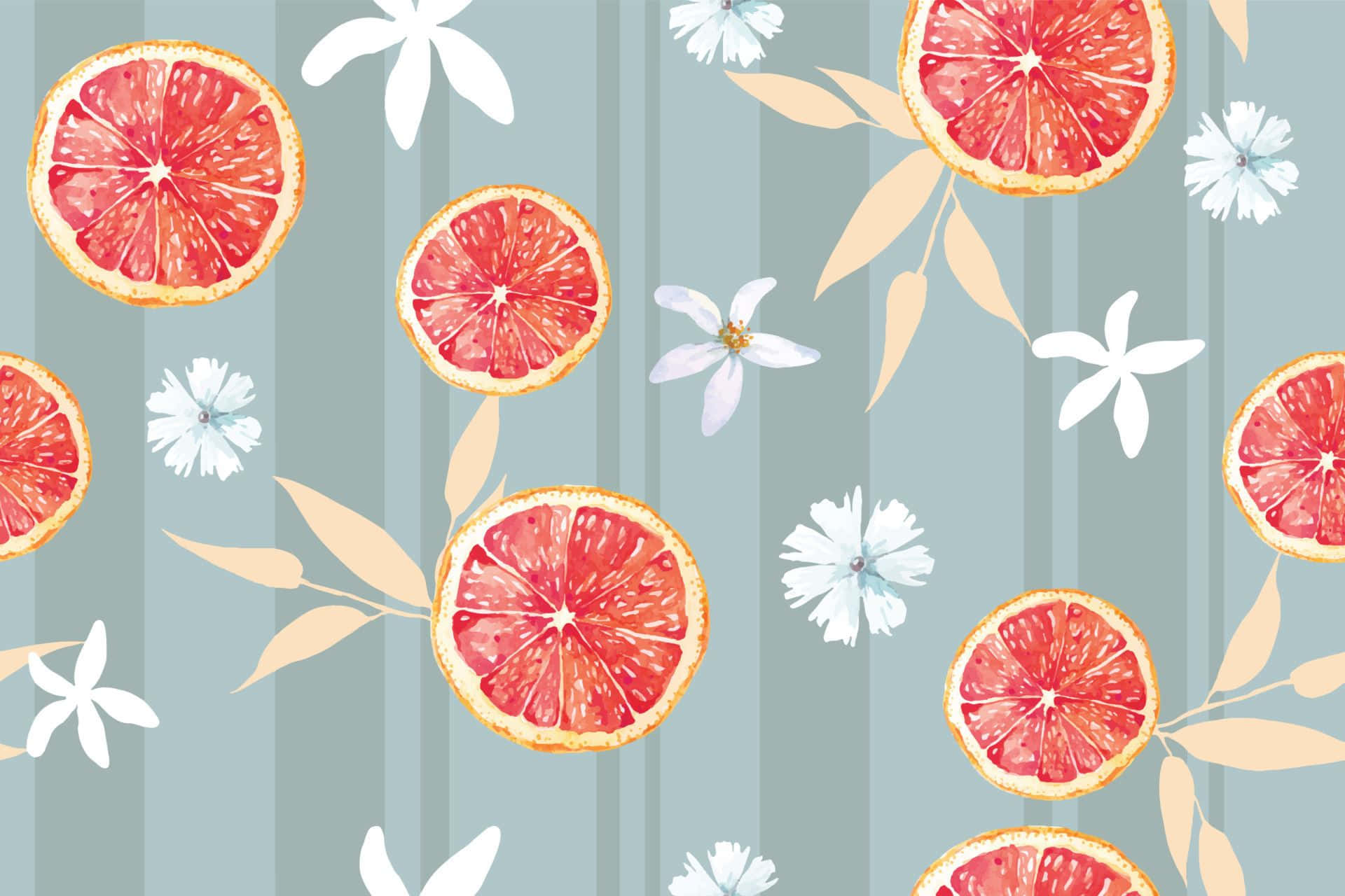 grapefruit, flowers, soft blue striped background, Full HD Desktop Wallpaper