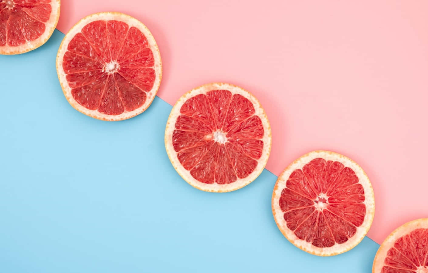 pink grapefruit, split pink and blue background, sliced, HD Desktop Wallpaper