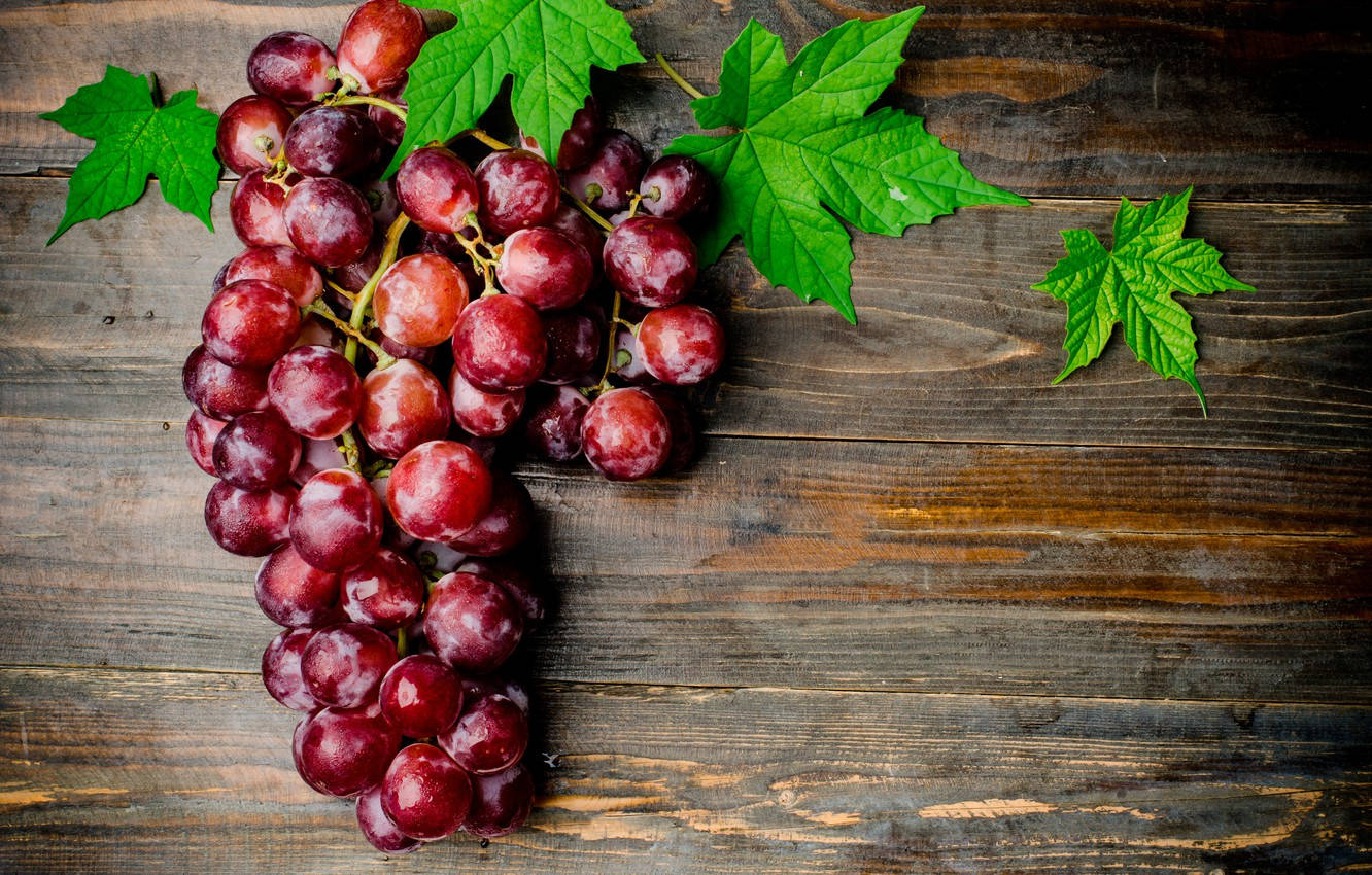 red grape, plump red grapes, fresh green leaves, HD Desktop Wallpaper