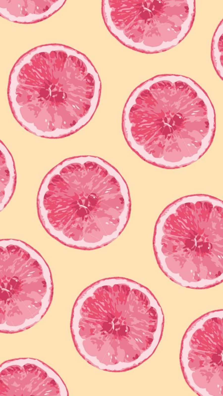 pink grapefruit, repeating pattern, soft yellow background, HD Phone Wallpaper