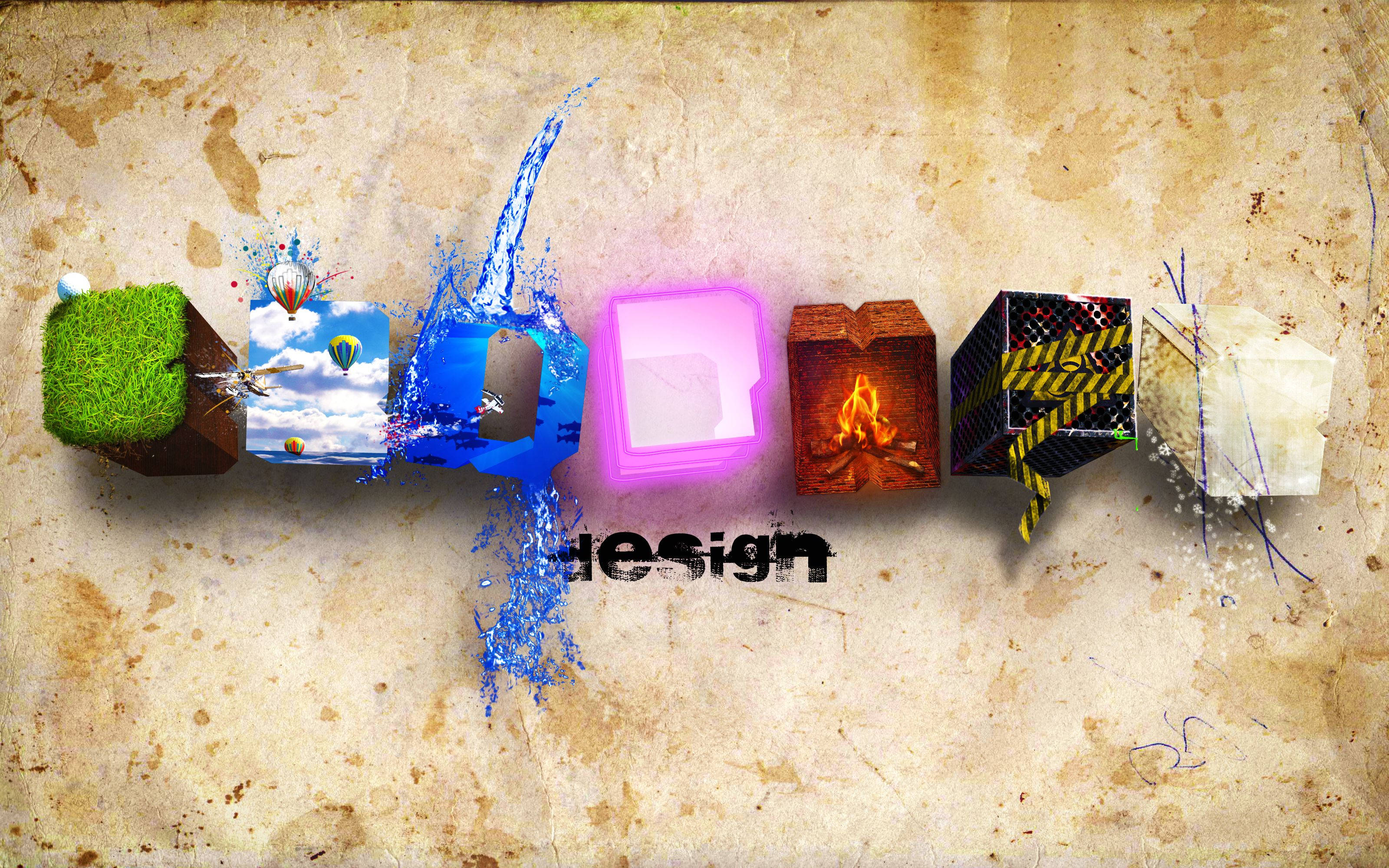 graphic design, six cubes, grass, 2K Desktop Wallpaper