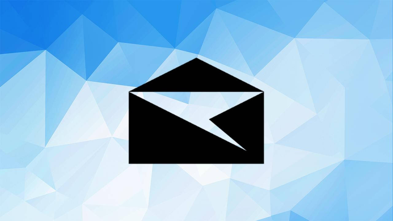 black envelope icon, white lightning bolt, blue geometric polygonal background, HD Desktop Wallpaper