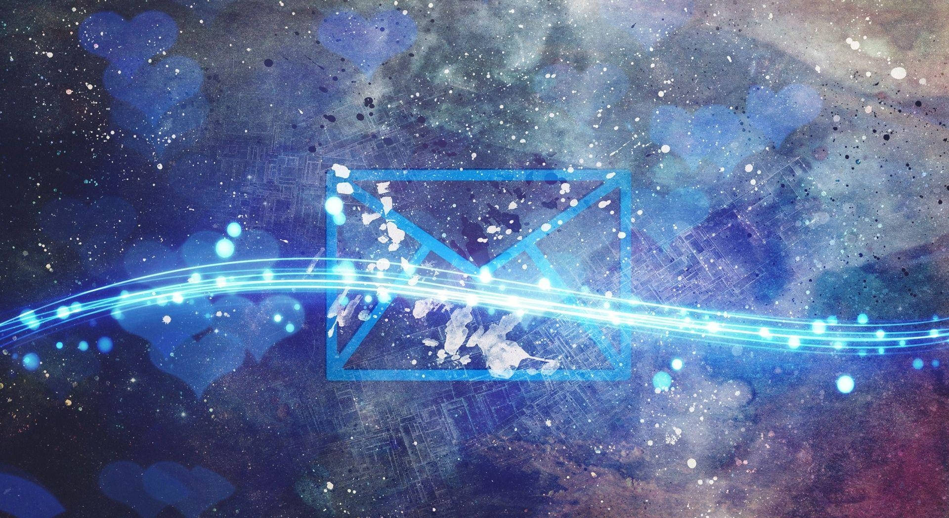 mail icon, blue particles, cosmic nebula, Full HD Desktop Wallpaper