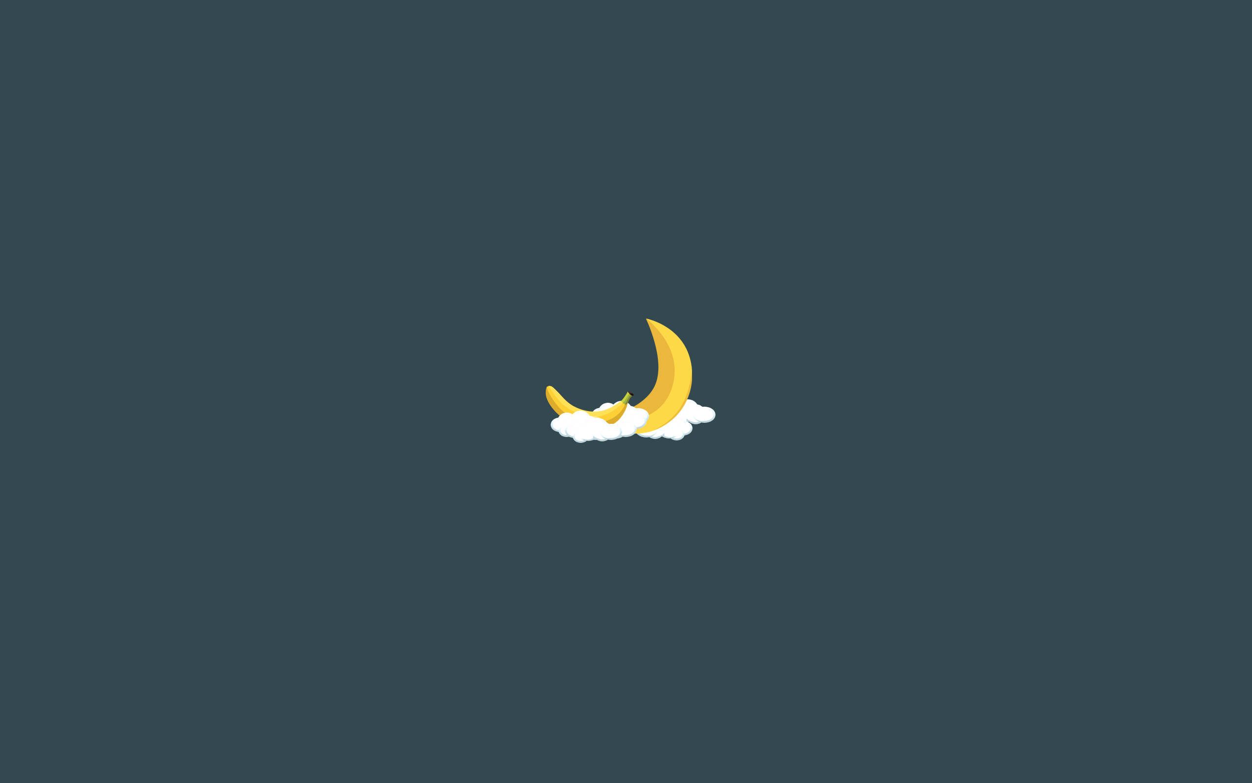 yellow crescent moon, fluffy white cloud, calm dark teal sky, 2K Desktop Wallpaper
