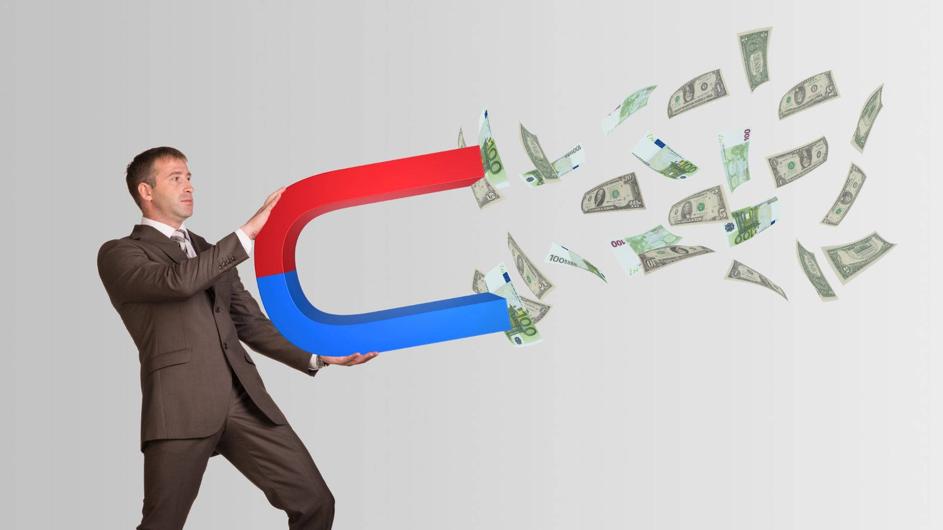 magnet, dollar bills, euro bills, Full HD Desktop Wallpaper