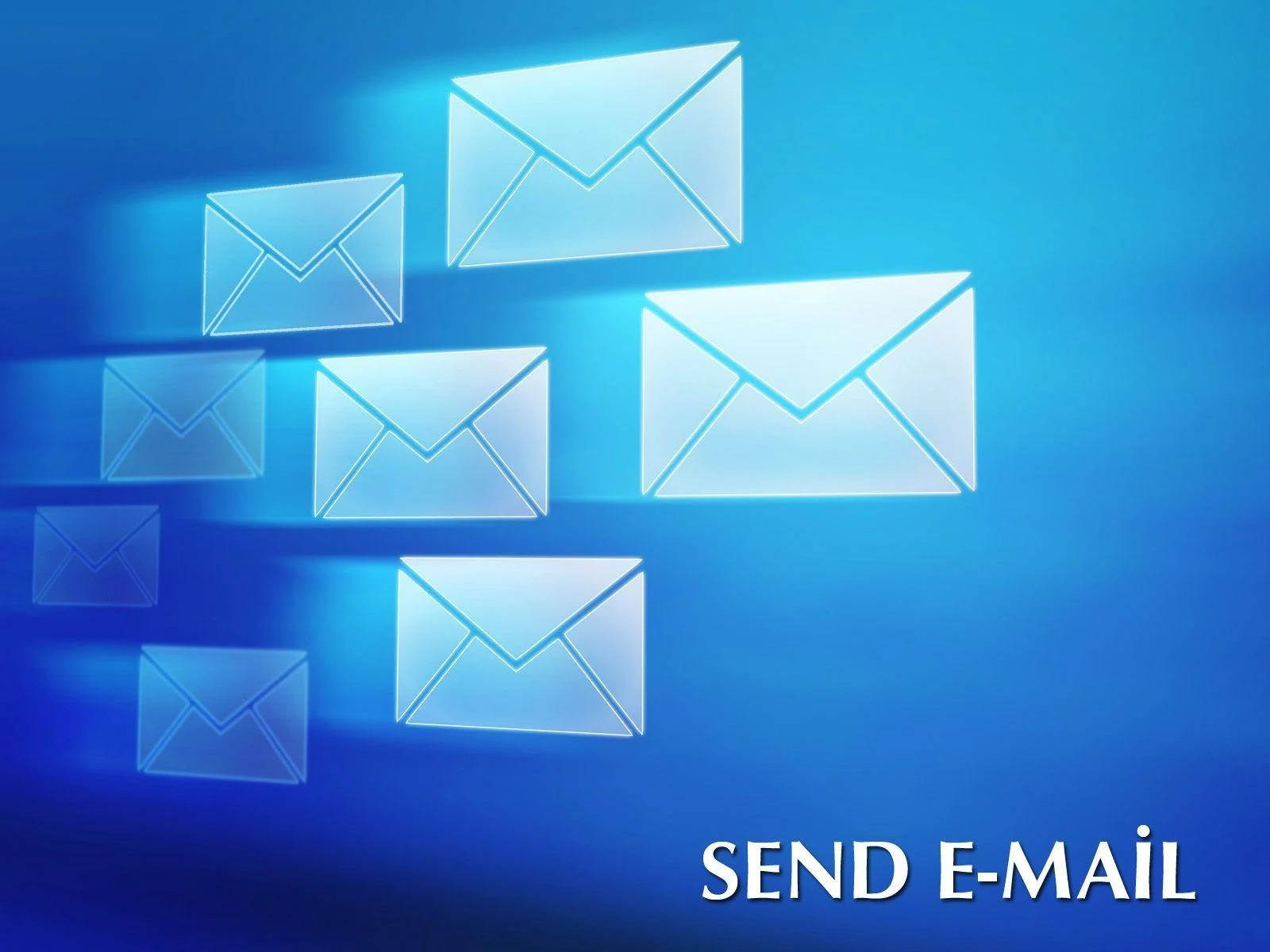 Mail White Digital Envelopes, glowing translucent email icons, gradient blue background, HD Desktop Wallpaper