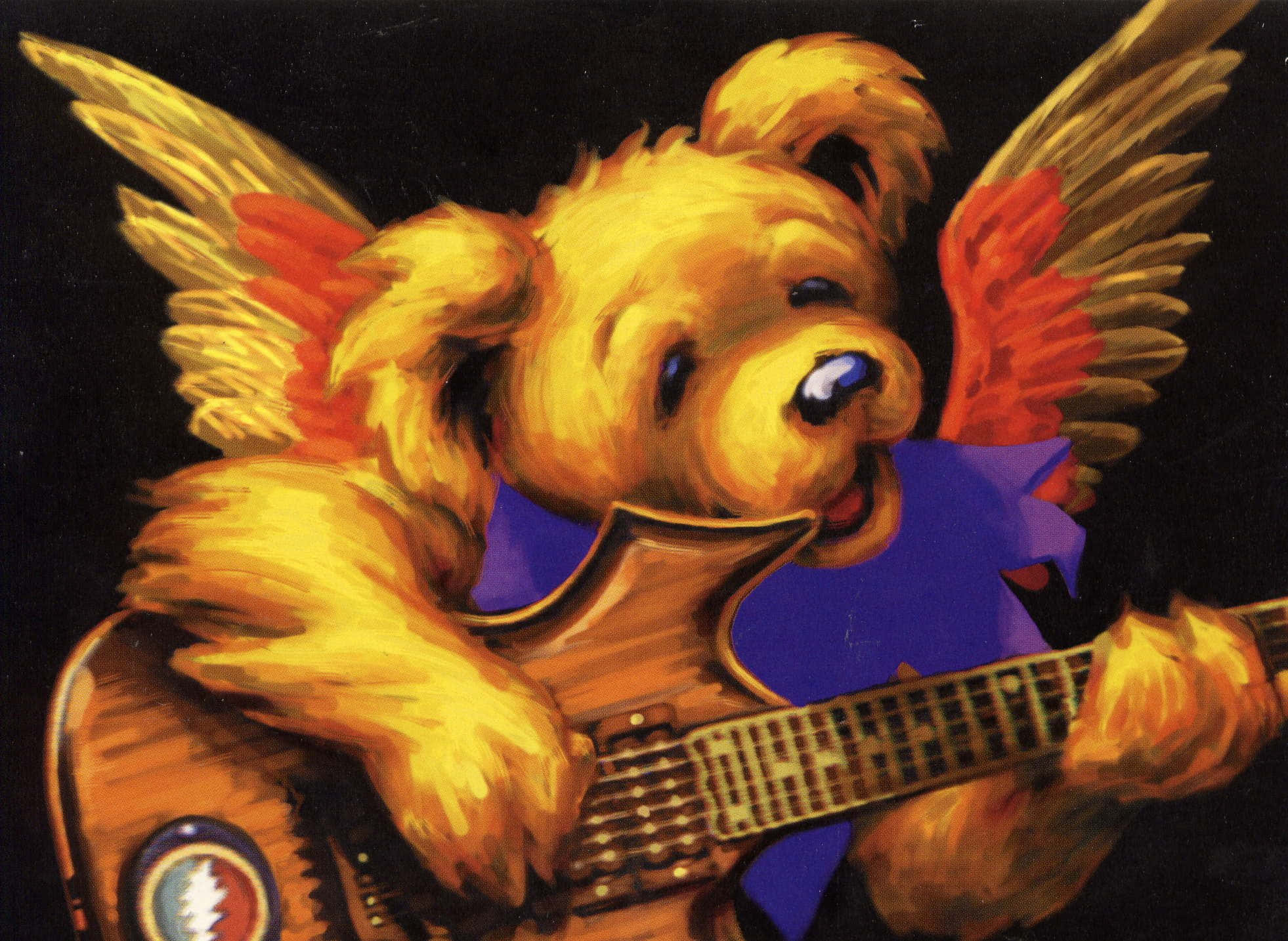 Grateful Dead Bears, golden angelic teddy bear, fiery wings, Full HD Desktop Wallpaper