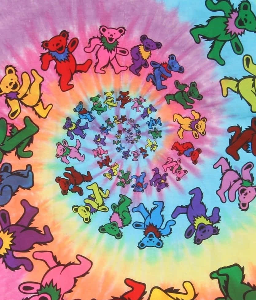 Grateful Dead Bears, colorful spiral, tie-dye, SD Phone Wallpaper
